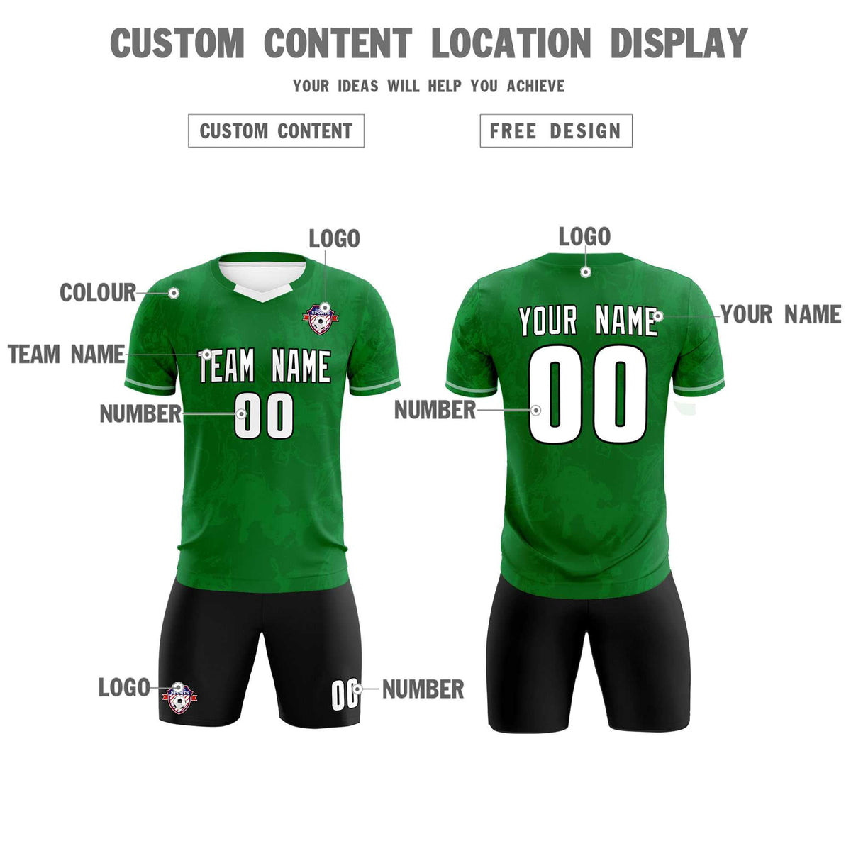 Custom Kelly Green Classic Graffiti Pattern Sportswear Soccer Tops/Sets Jersey