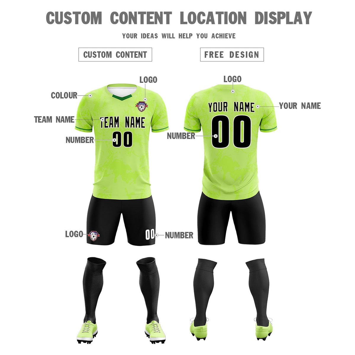 Custom Green Classic Graffiti Pattern Sportswear Soccer Tops/Sets Jersey