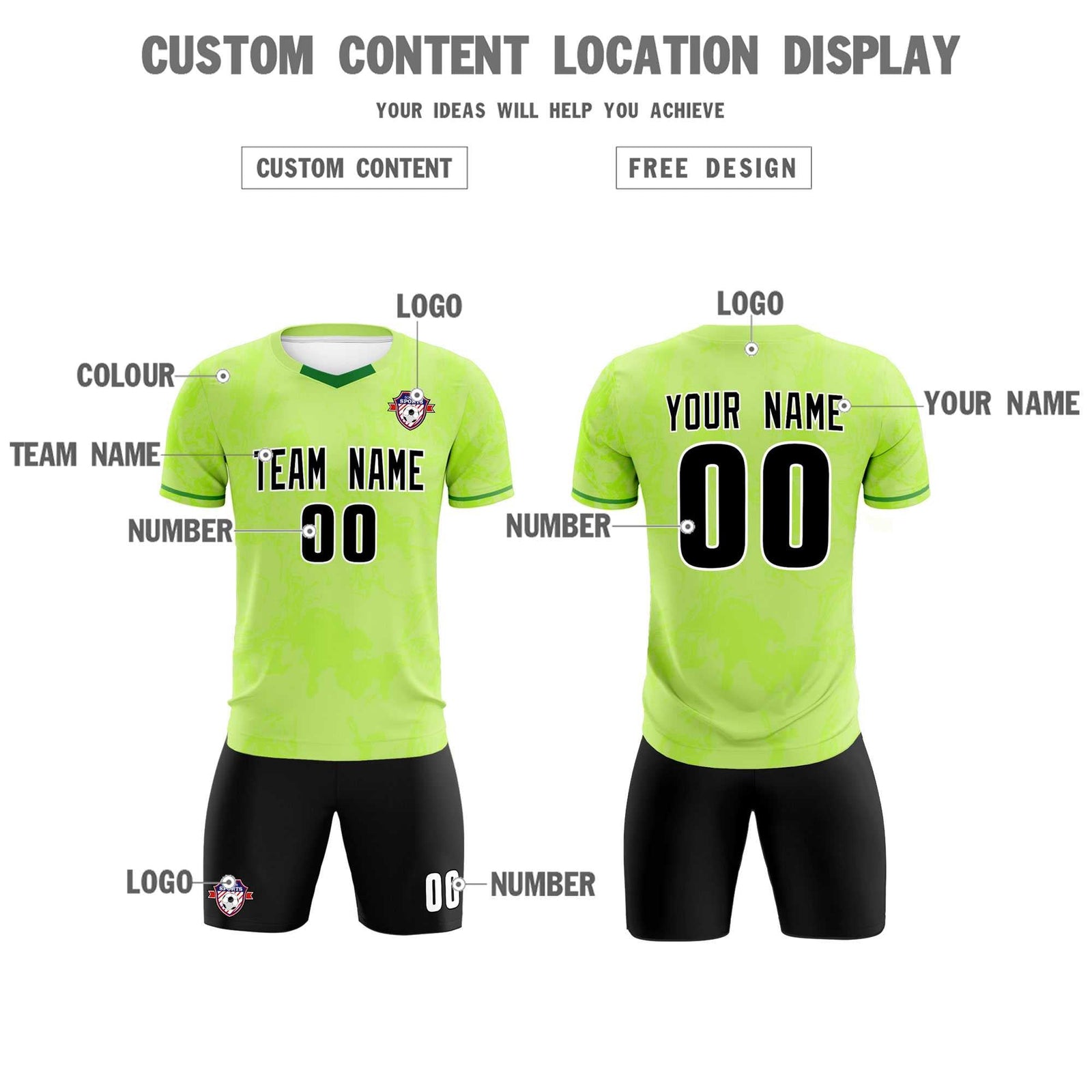 Custom Green Classic Graffiti Pattern Sportswear Soccer Tops/Sets Jersey