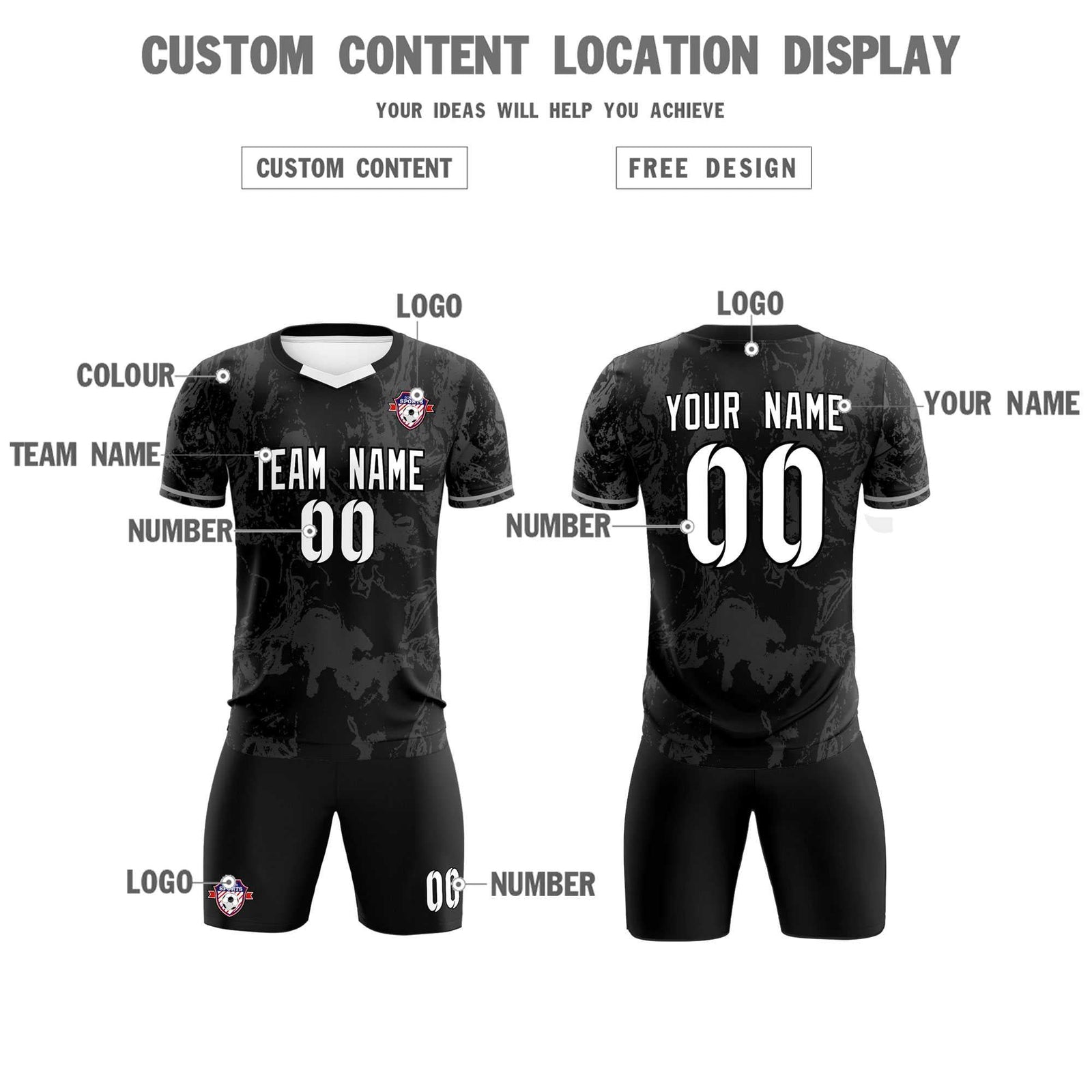 Custom Black Classic Graffiti Pattern Sportswear Soccer Tops/Sets Jersey