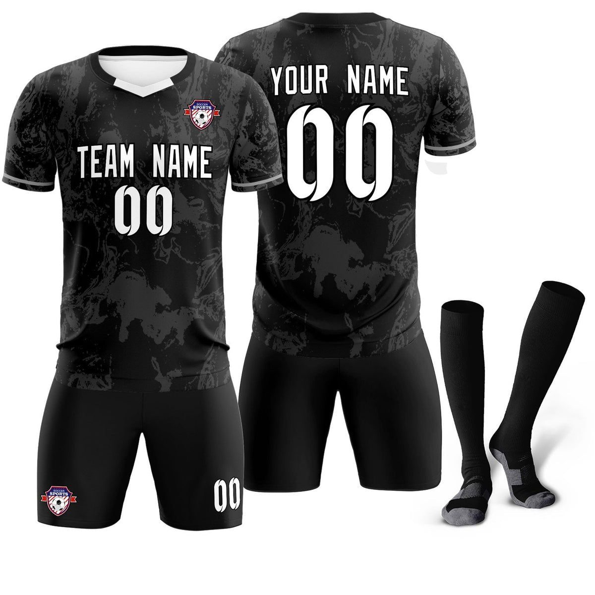 Custom Black Classic Graffiti Pattern Sportswear Soccer Tops/Sets Jersey