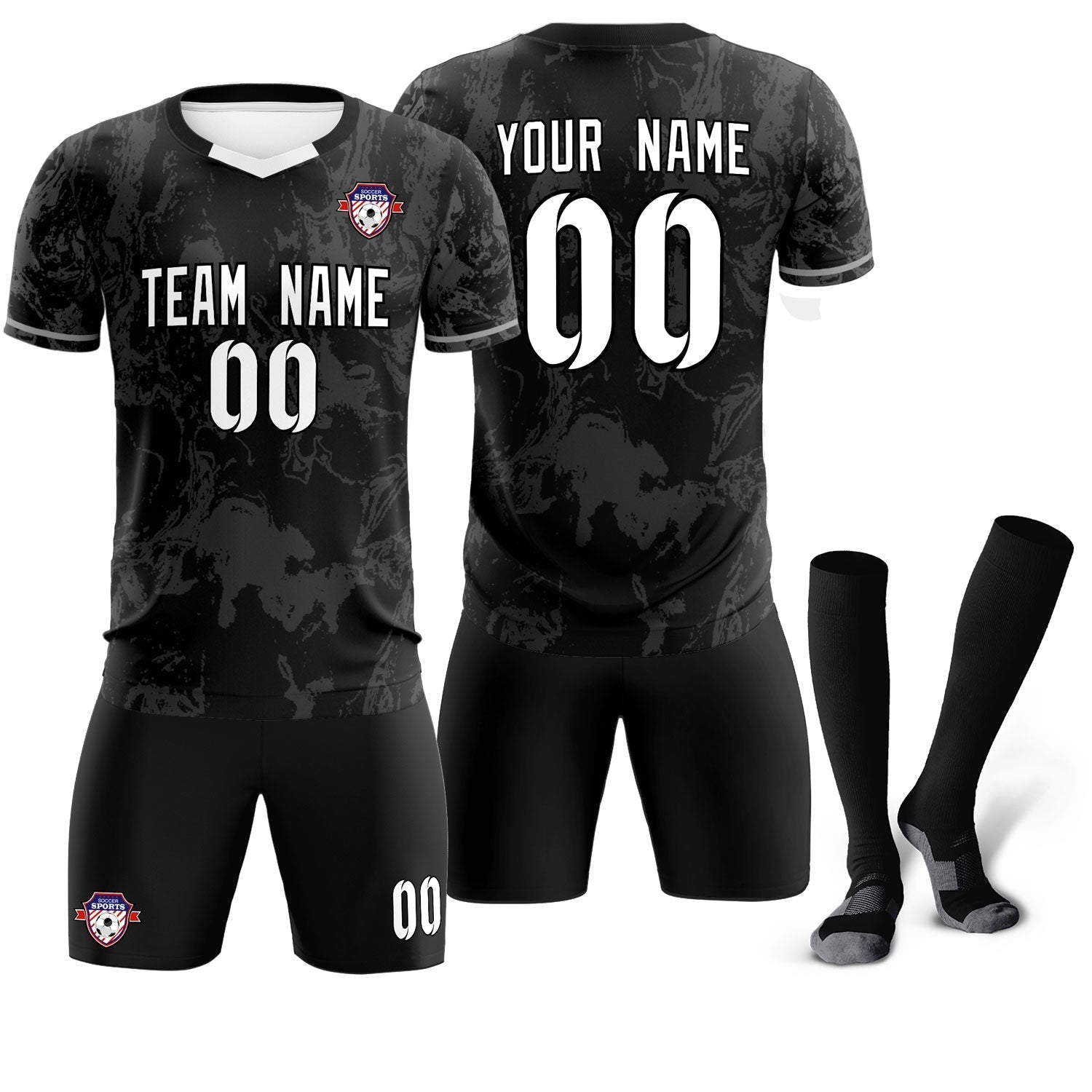 Custom Black Classic Graffiti Pattern Sportswear Soccer Tops/Sets Jersey