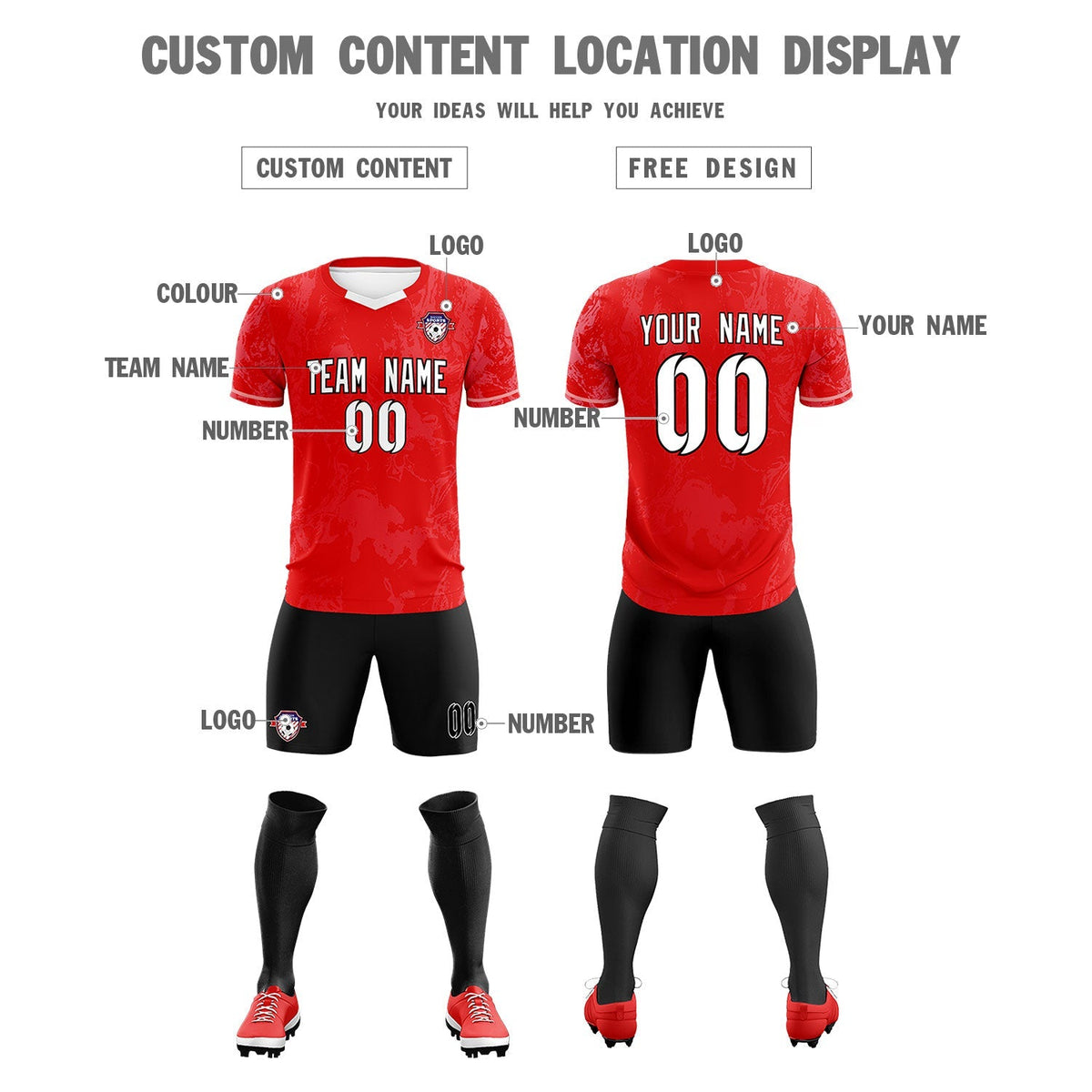 Custom Red Classic Graffiti Pattern Sportswear Soccer Tops/Sets Jersey