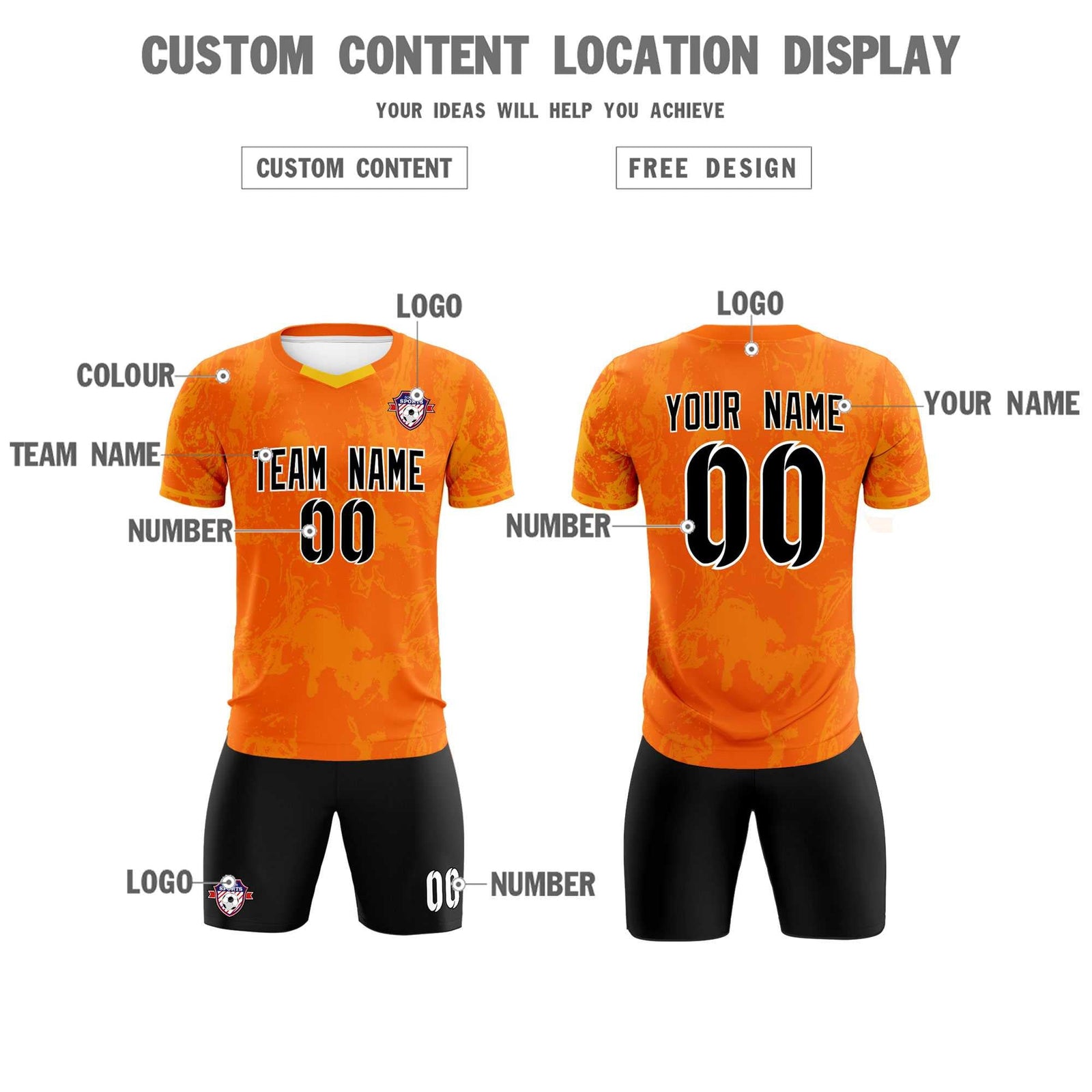 Custom Orange Classic Graffiti Pattern Sportswear Soccer Tops/Sets Jersey