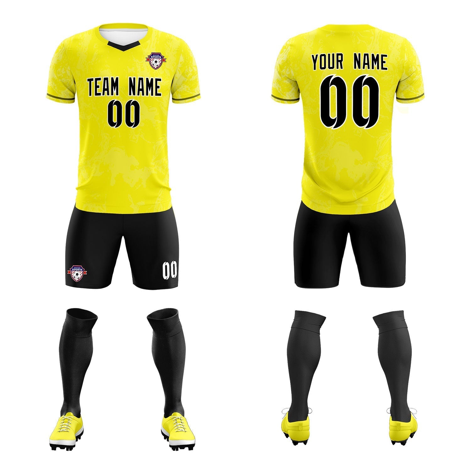 Custom Yellow Classic Graffiti Pattern Sportswear Soccer Tops/Sets Jersey
