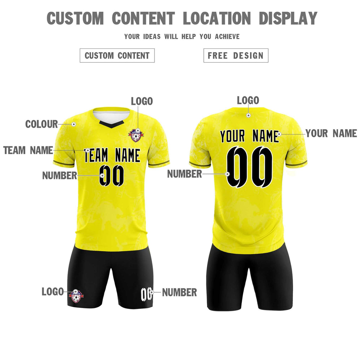 Custom Yellow Classic Graffiti Pattern Sportswear Soccer Tops/Sets Jersey
