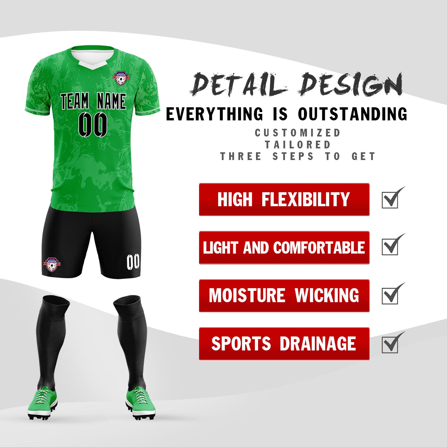 Custom Kelly Green Classic Graffiti Pattern Sportswear Soccer Tops/Sets Jersey