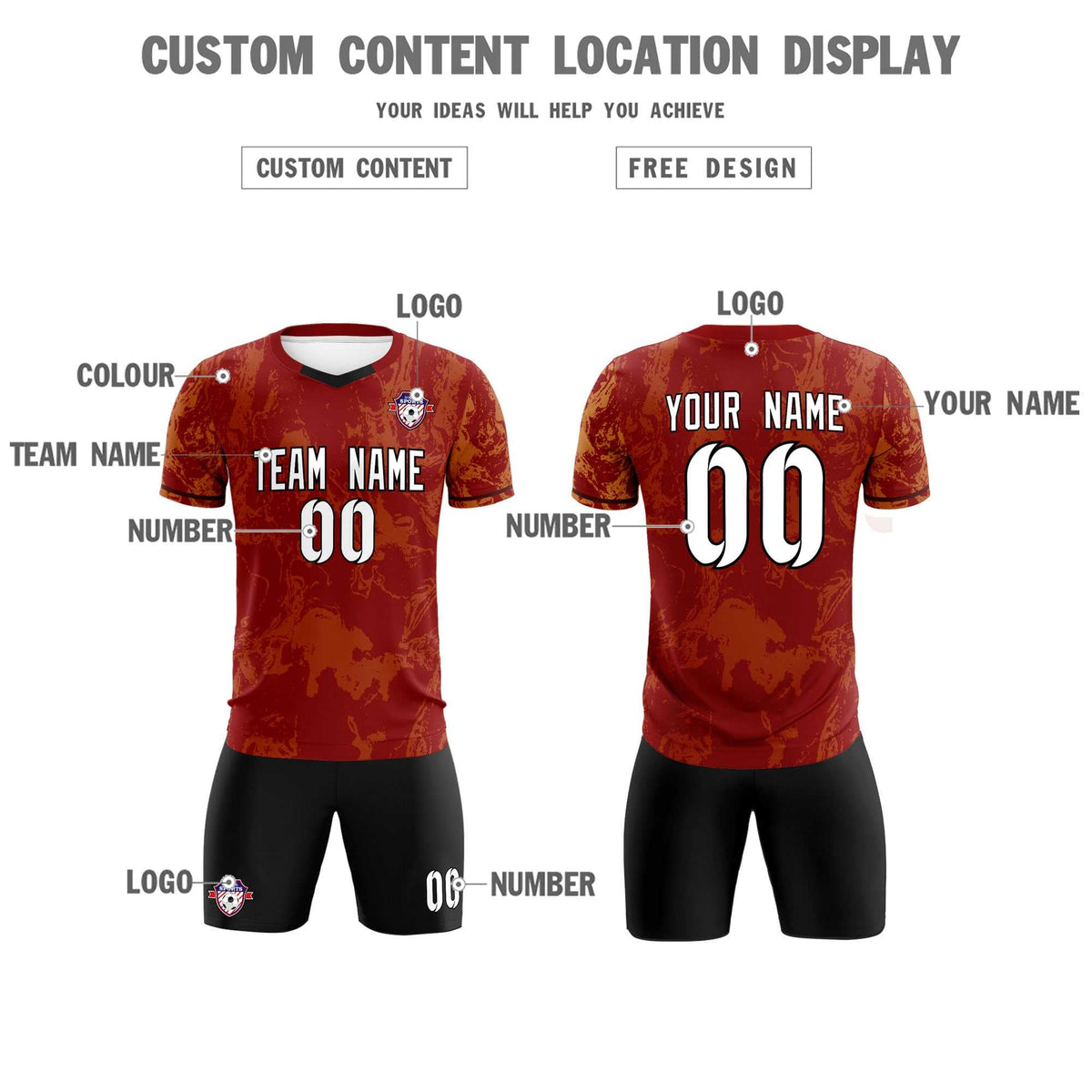 Custom Crimson Classic Graffiti Pattern Sportswear Soccer Tops/Sets Jersey
