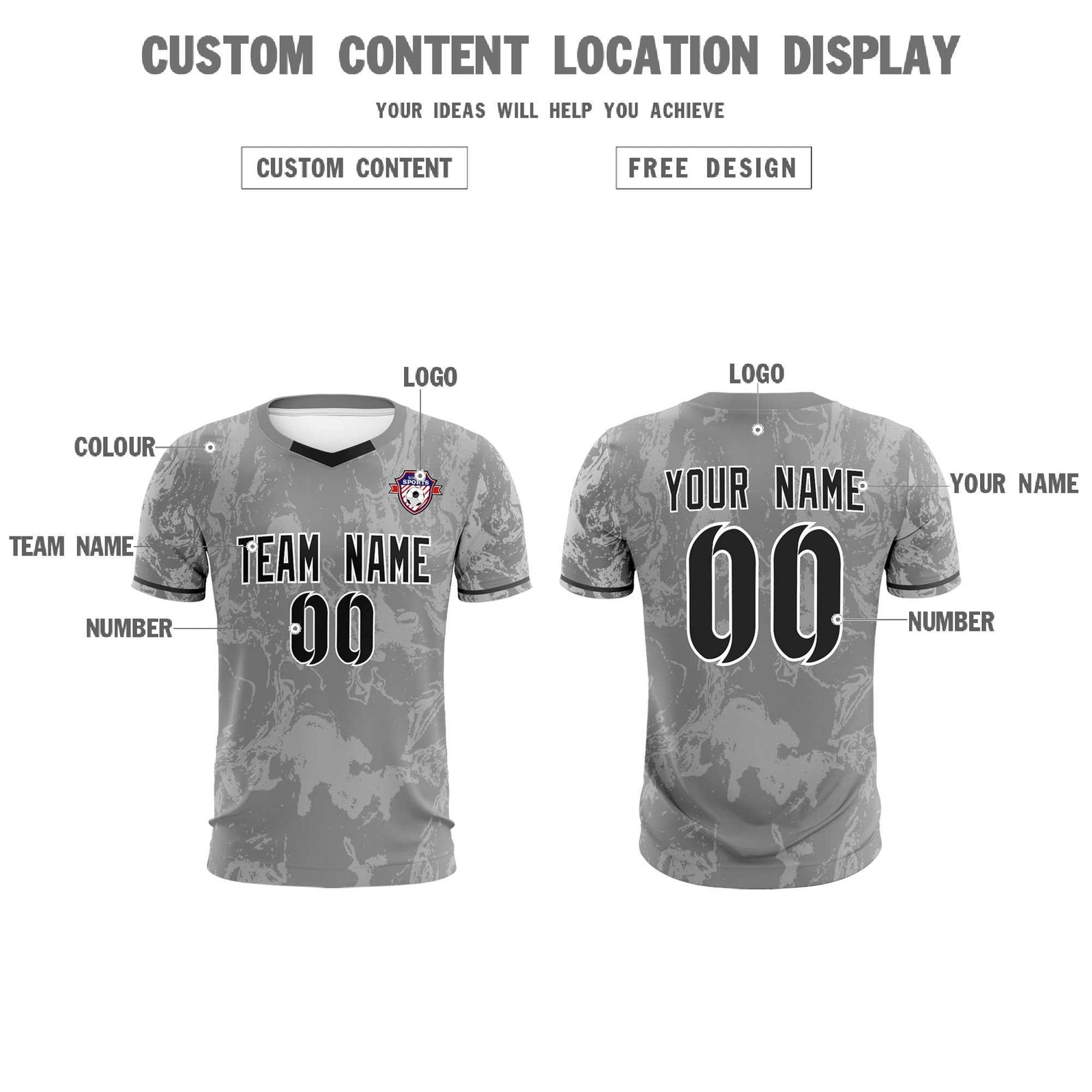Custom Gray Classic Graffiti Pattern Sportswear Soccer Tops/Sets Jersey