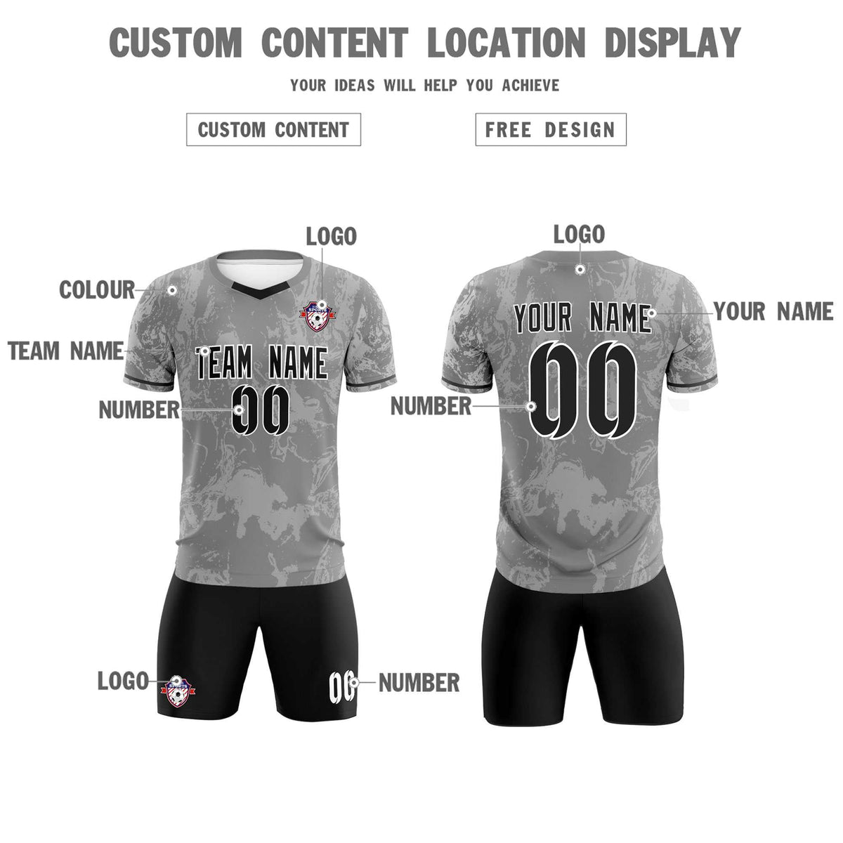 Custom Gray Classic Graffiti Pattern Sportswear Soccer Tops/Sets Jersey