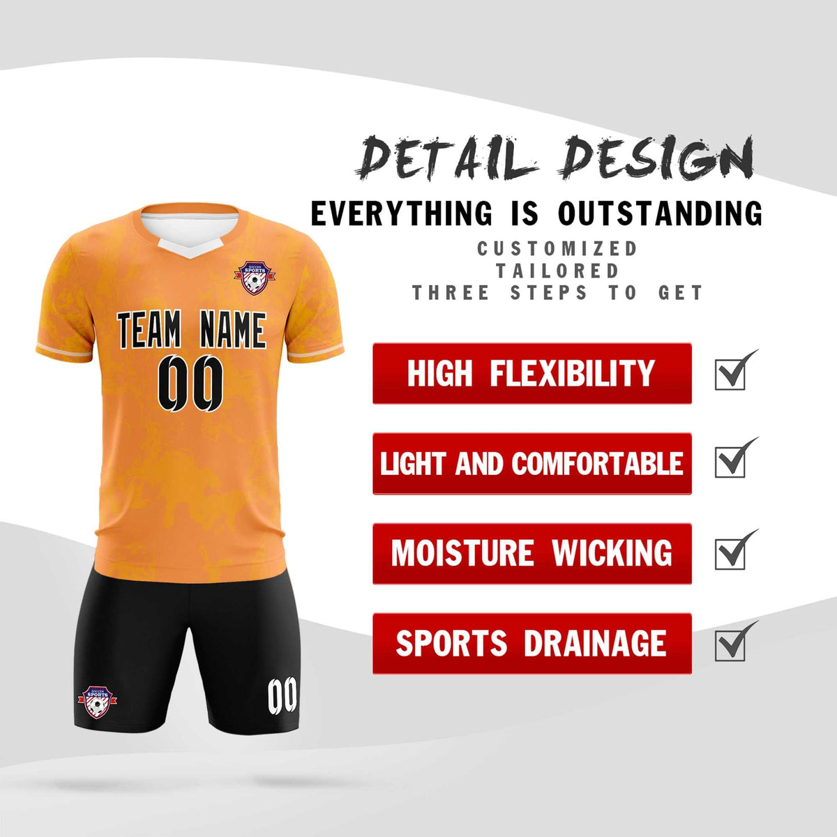 Custom Texas Orange Classic Graffiti Pattern Sportswear Soccer Tops/Sets Jersey