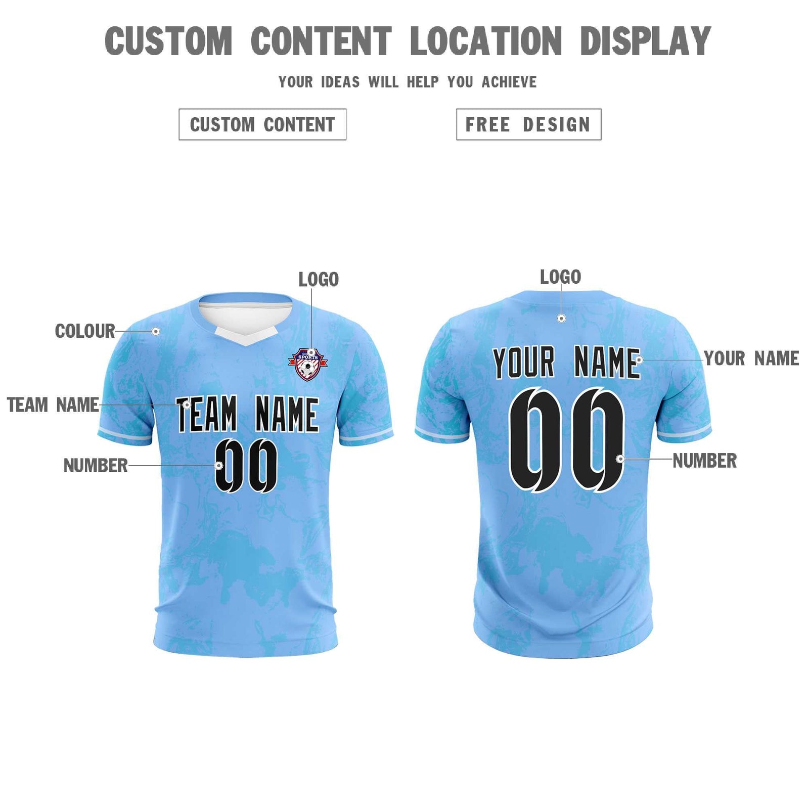 Custom Light Blue Classic Graffiti Pattern Sportswear Soccer Tops/Sets Jersey