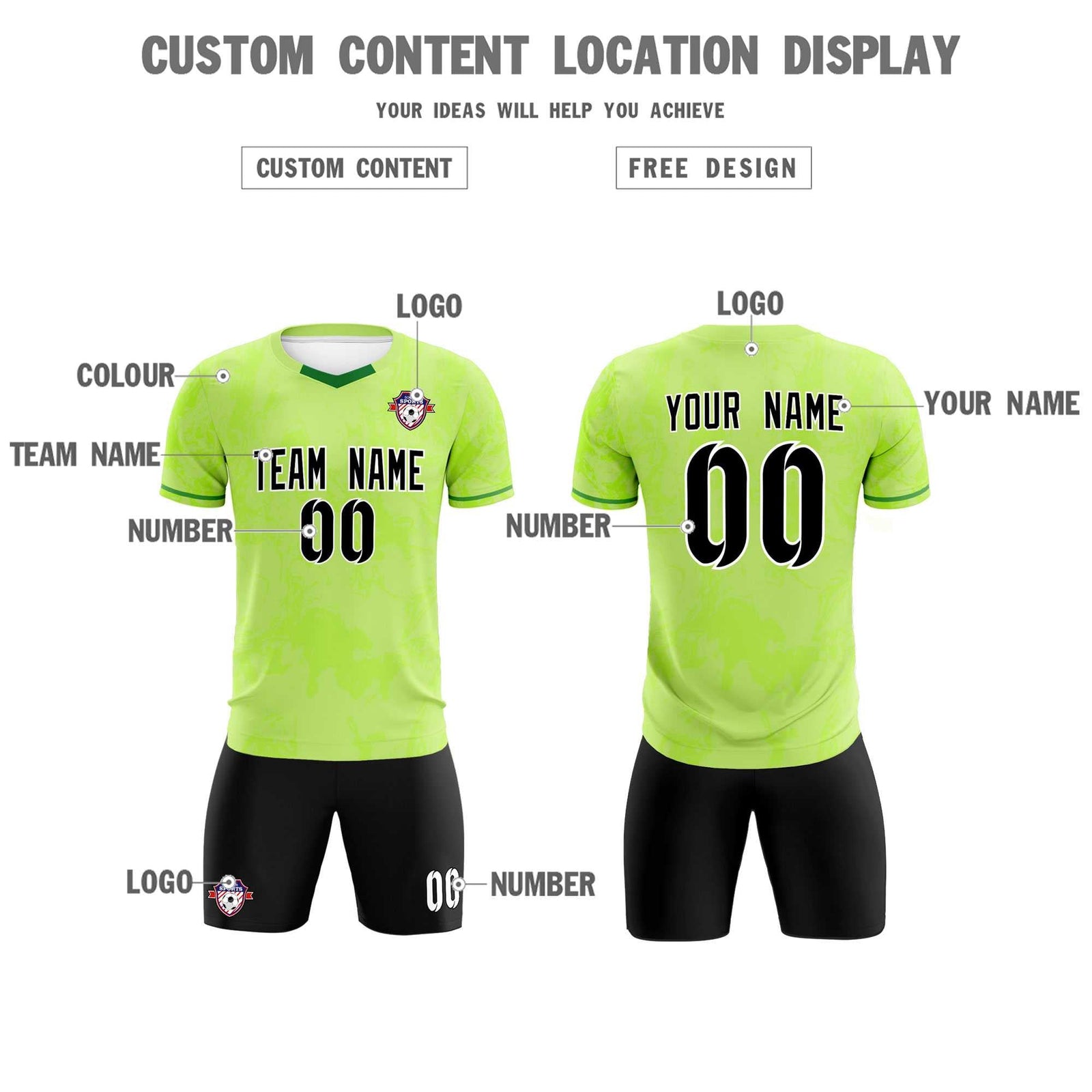 Custom Green Classic Graffiti Pattern Sportswear Soccer Tops/Sets Jersey