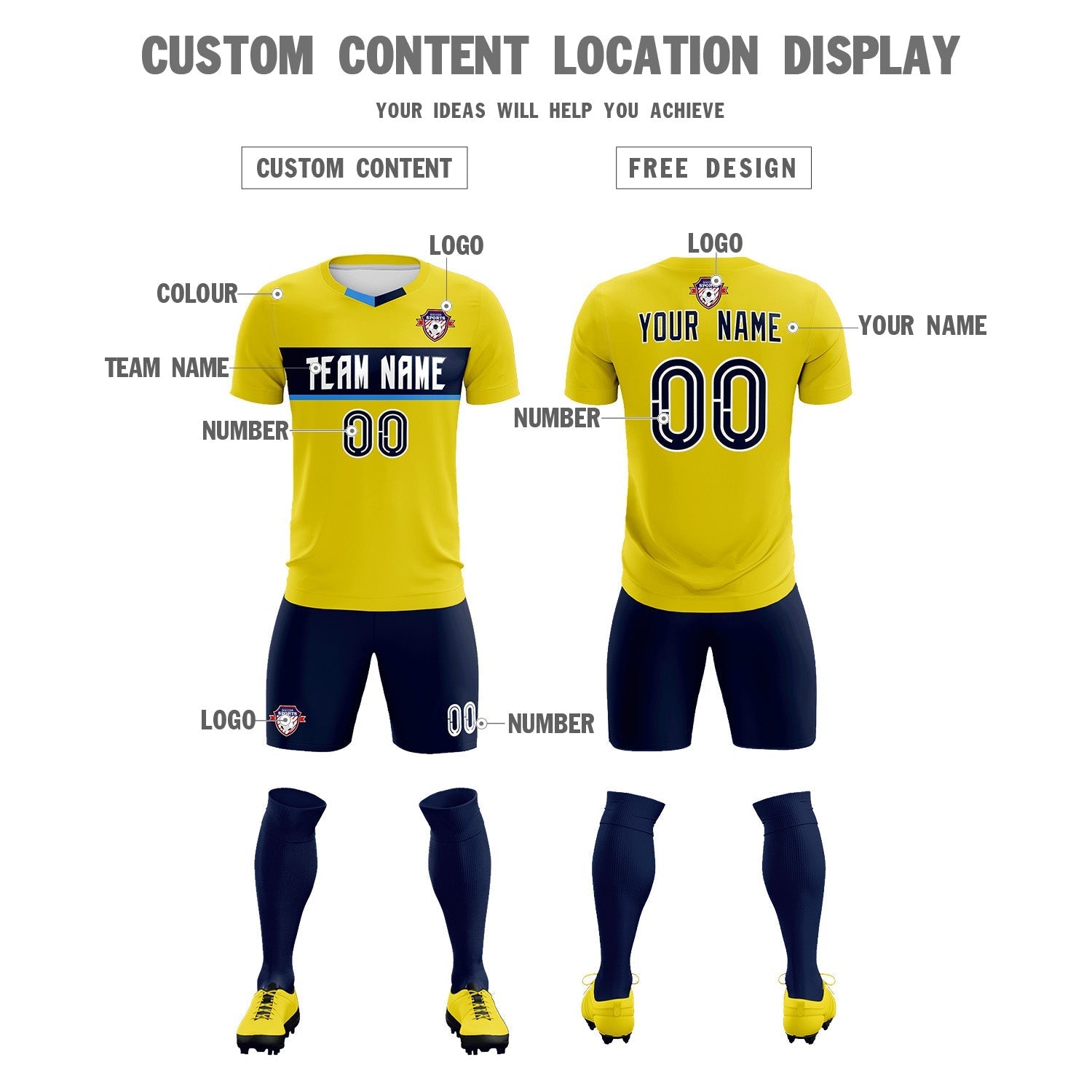 Custom Gold Classic Sports Sets Soccer Shirt Jersey