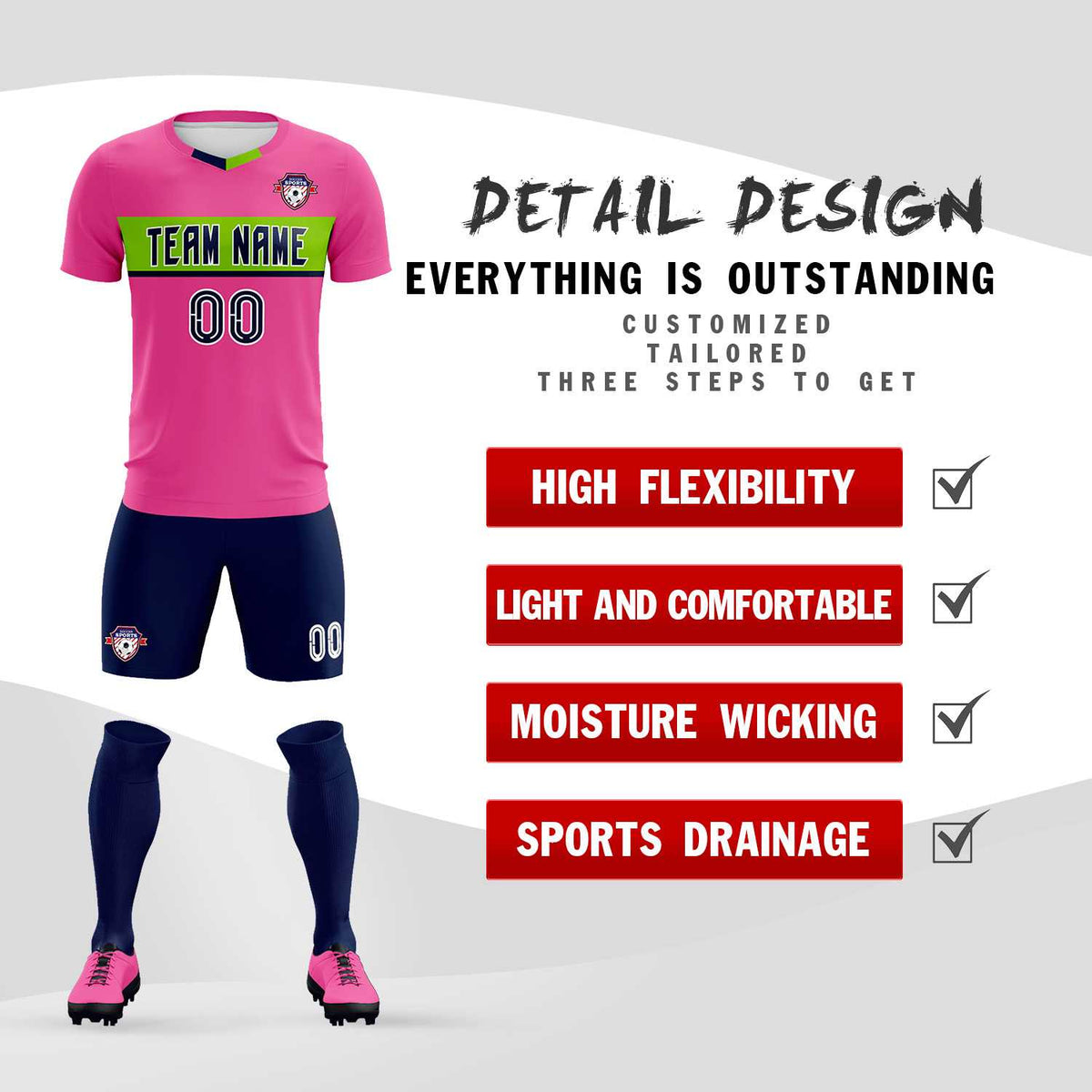 Custom Pink Classic Sports Sets Soccer Shirt Jersey
