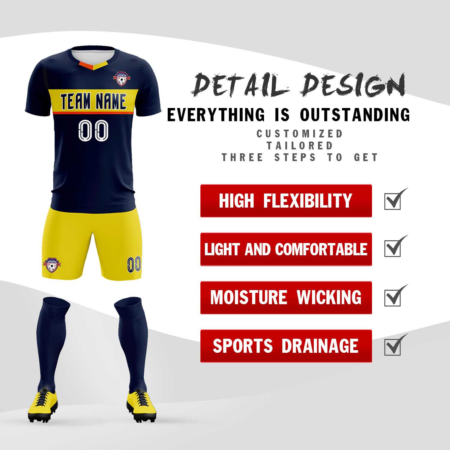 Custom Navy Classic Sports Sets Soccer Shirt Jersey