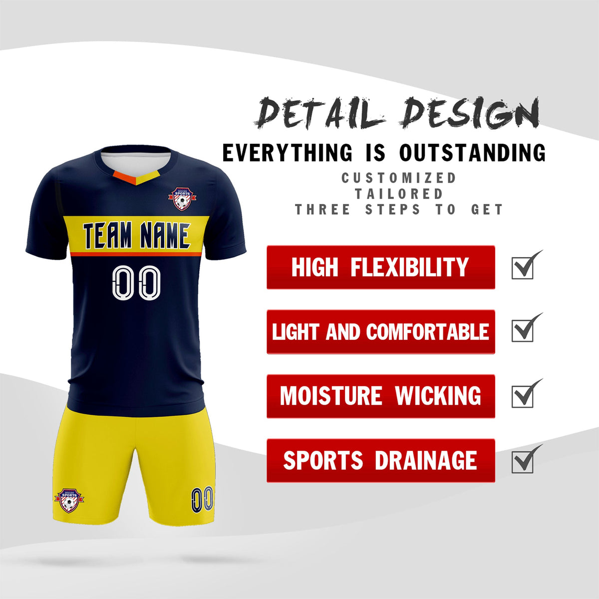 Custom Navy Classic Sports Sets Soccer Shirt Jersey