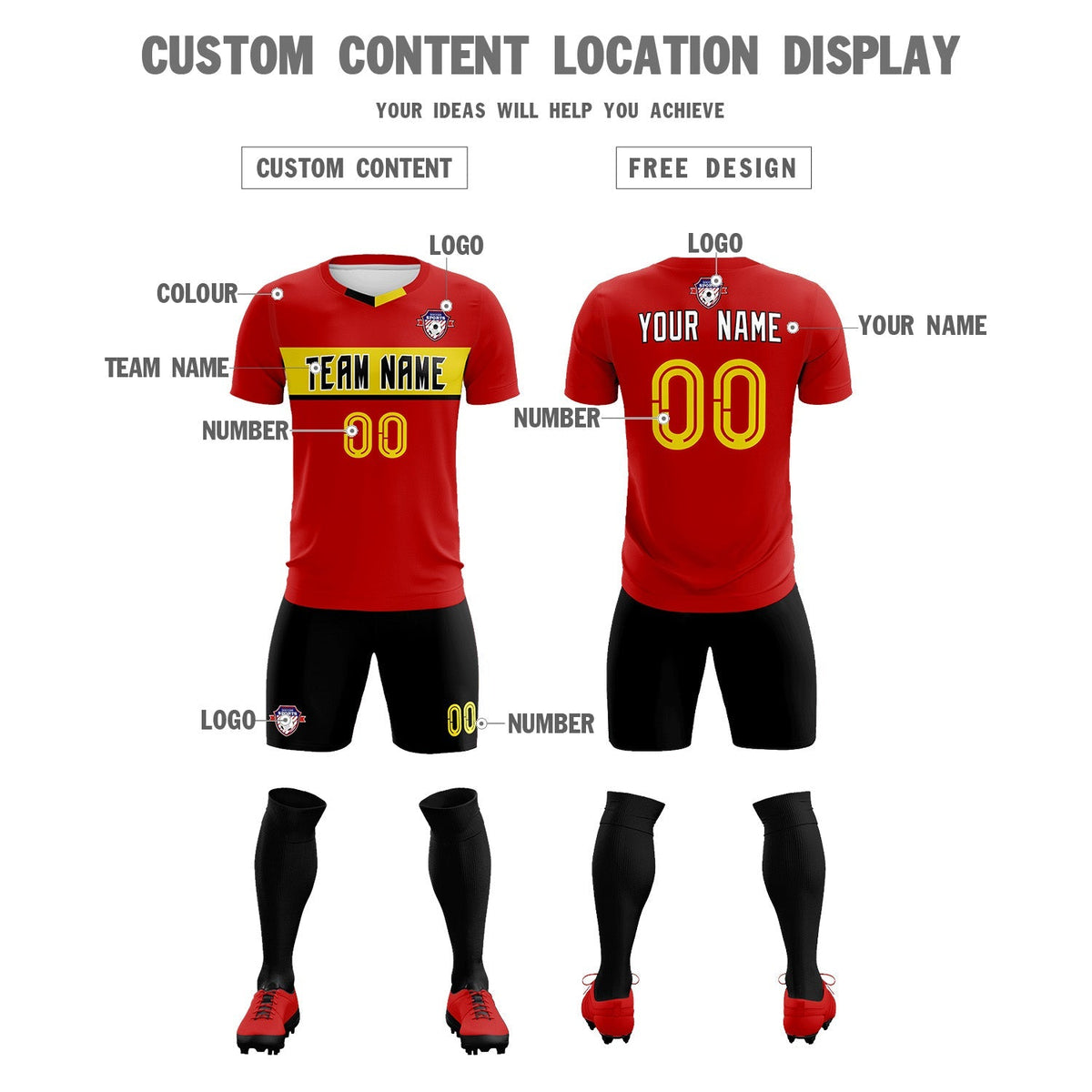 Custom Red Classic Sports Sets Soccer Shirt Jersey