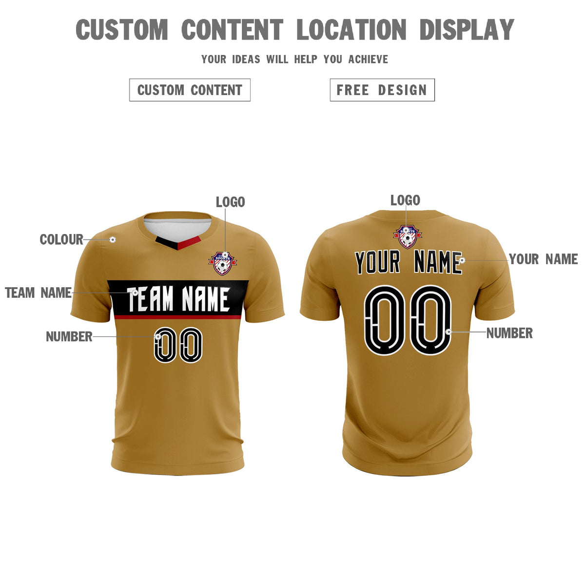 Custom Old Gold Classic Sports Sets Soccer Shirt Jersey