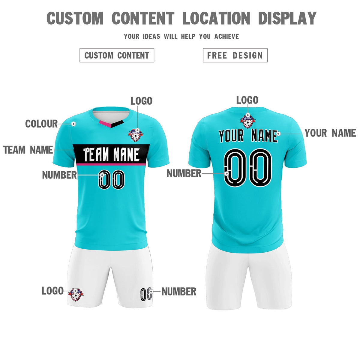 Custom Sky Blue Classic Sports Sets Soccer Shirt Jersey