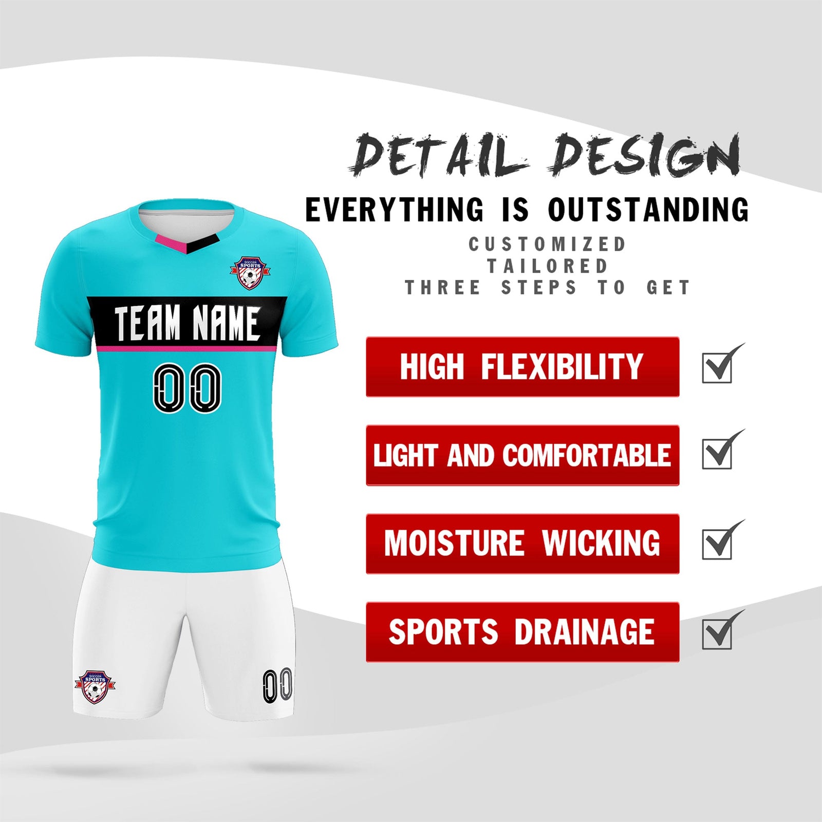 Custom Sky Blue Classic Sports Sets Soccer Shirt Jersey