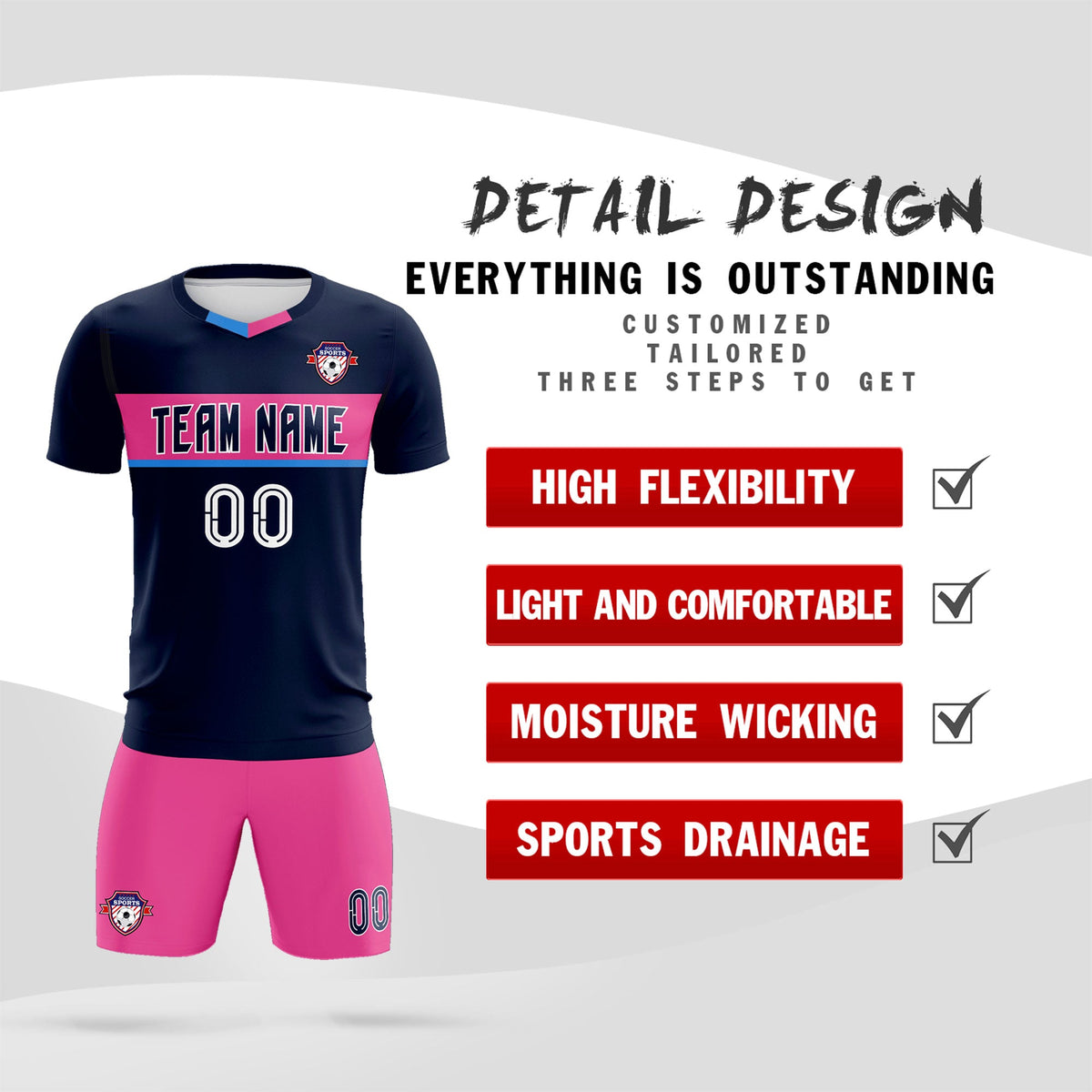 Custom Navy Classic Sports Sets Soccer Shirt Jersey