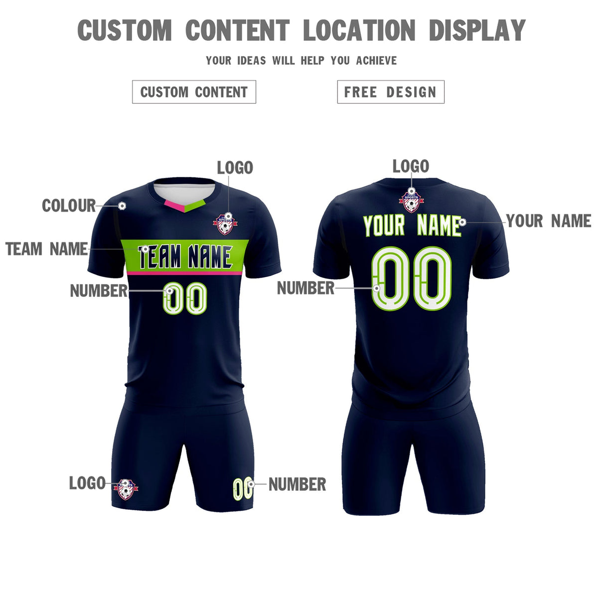 Custom Navy Classic Sports Sets Soccer Shirt Jersey