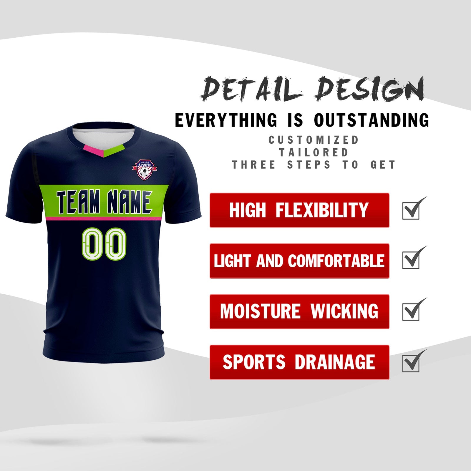 Custom Navy Classic Sports Sets Soccer Shirt Jersey