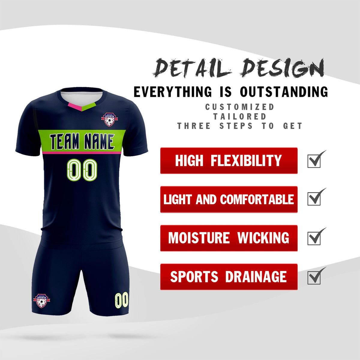 Custom Navy Classic Sports Sets Soccer Shirt Jersey