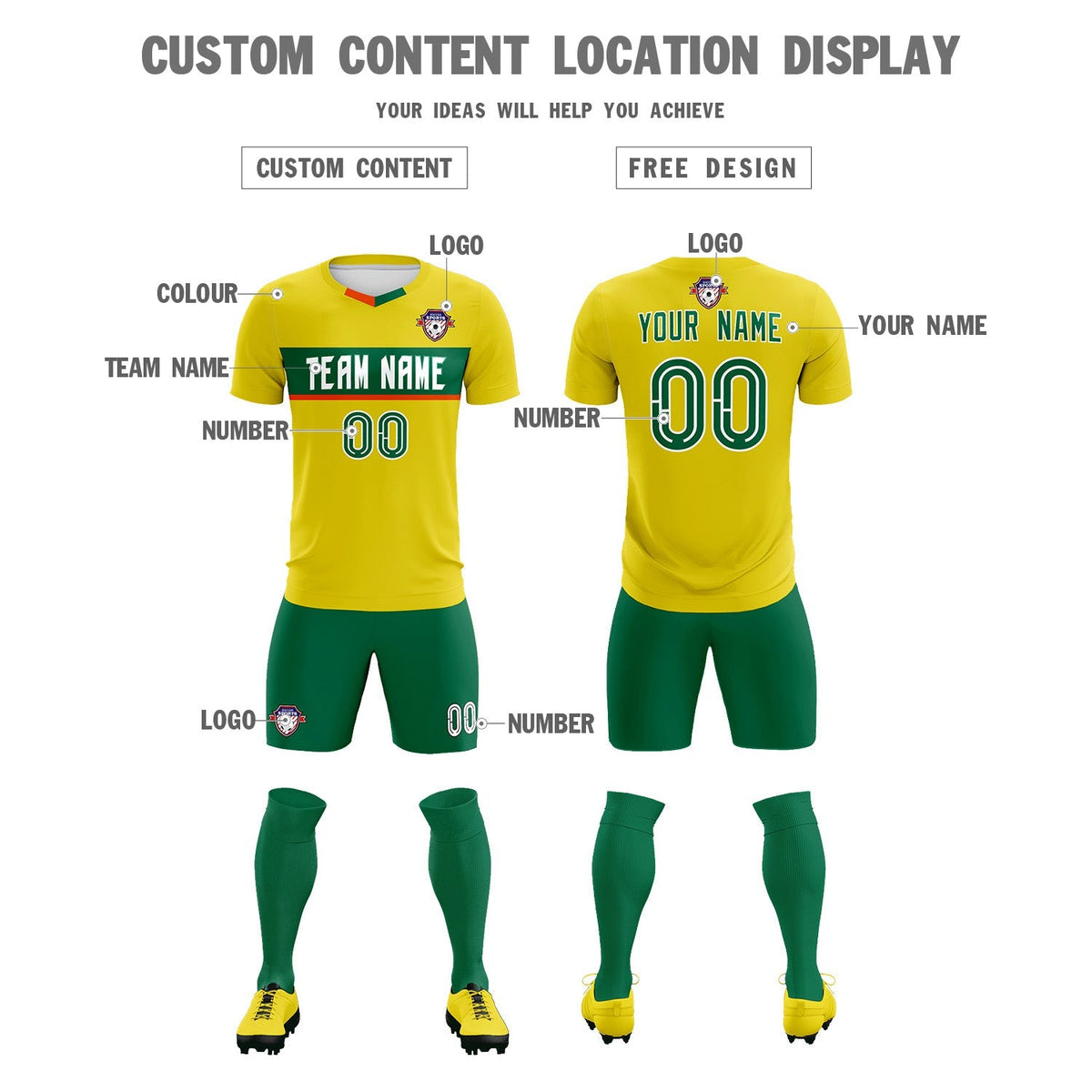 Custom Gold Classic Sports Sets Soccer Shirt Jersey