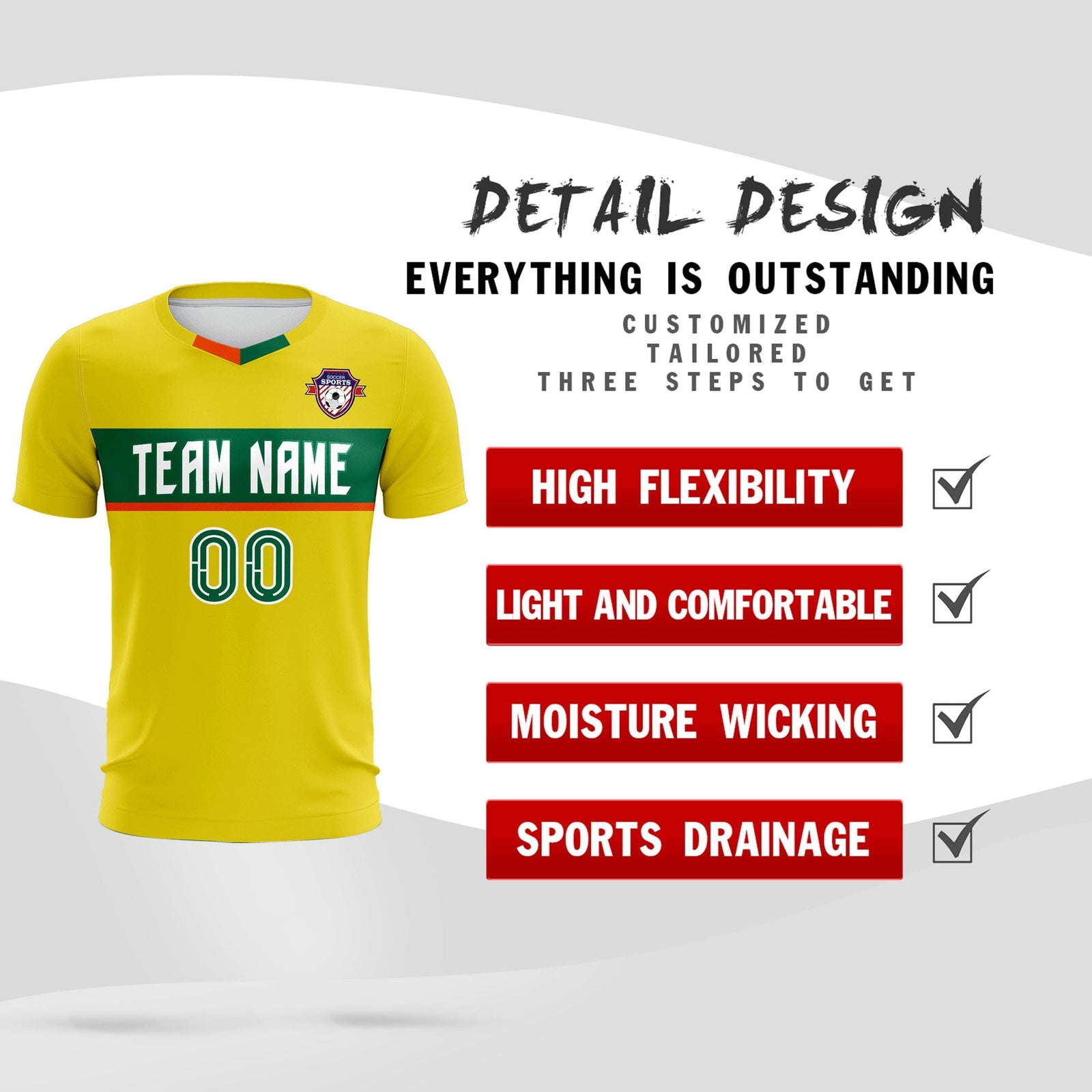 Custom Gold Classic Sports Sets Soccer Shirt Jersey