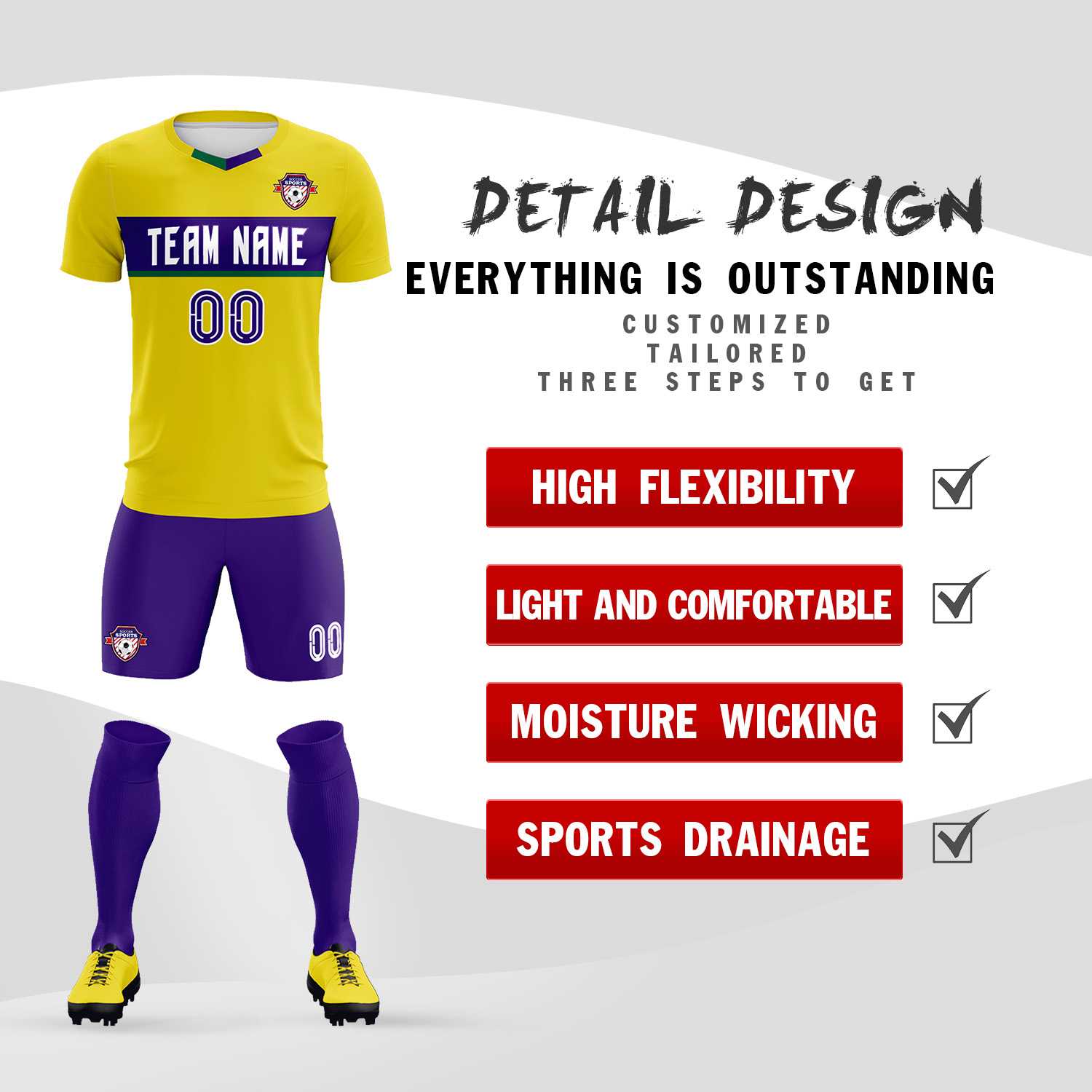 Custom Gold Classic Sports Sets Soccer Shirt Jersey