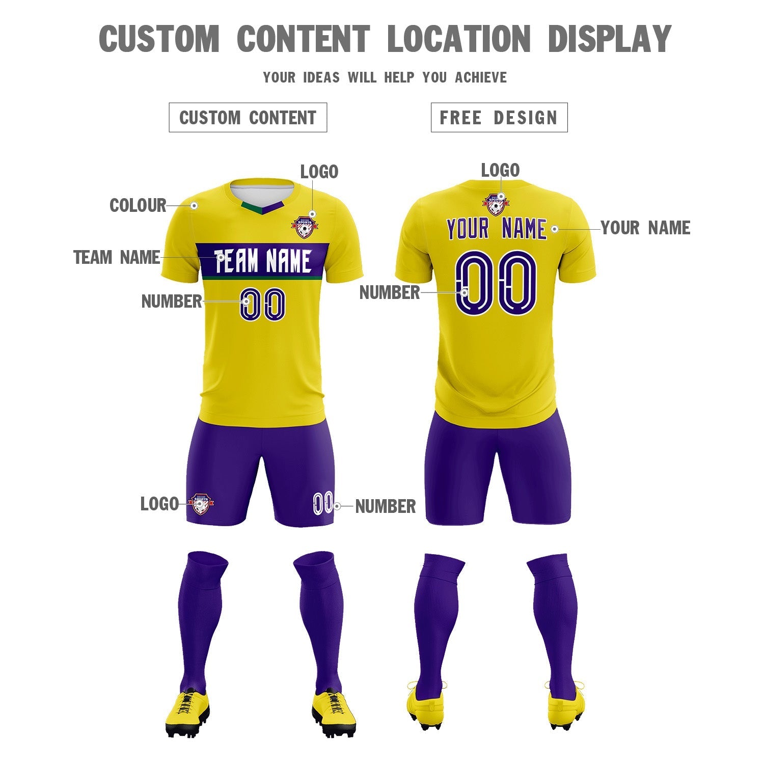 Custom Gold Classic Sports Sets Soccer Shirt Jersey