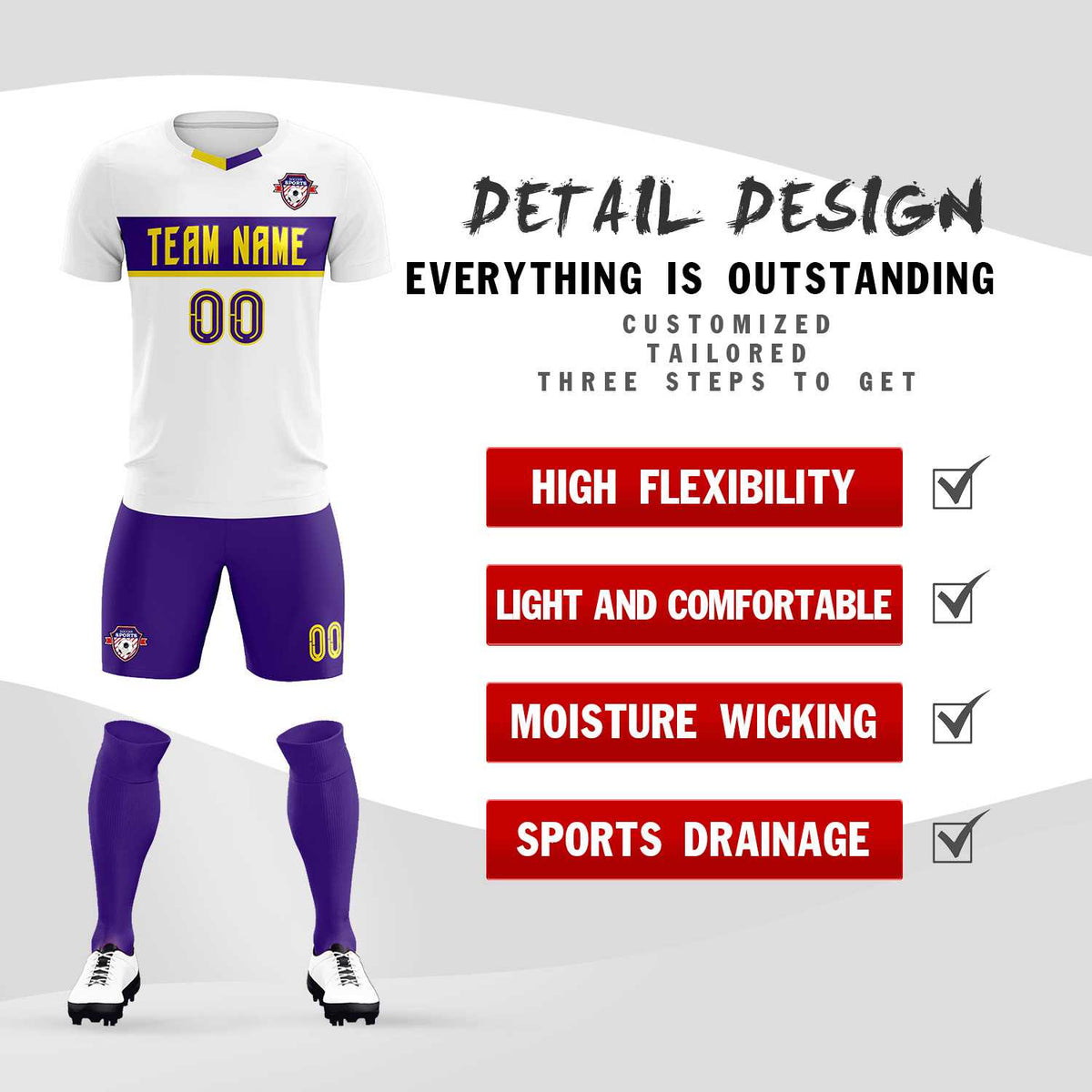 Custom White Classic Sports Sets Soccer Shirt Jersey