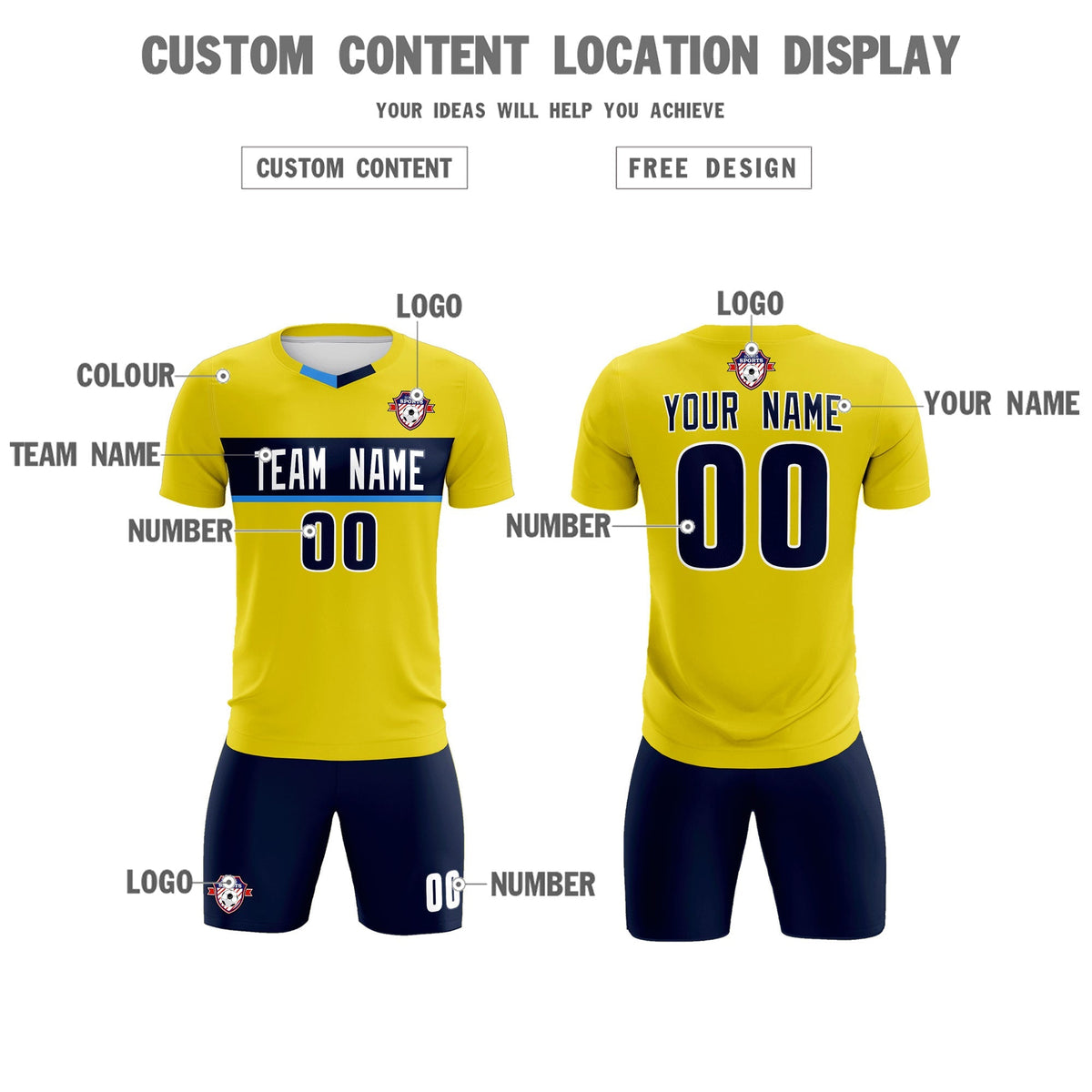 Custom Gold Classic Sports Sets Soccer Shirt Jersey
