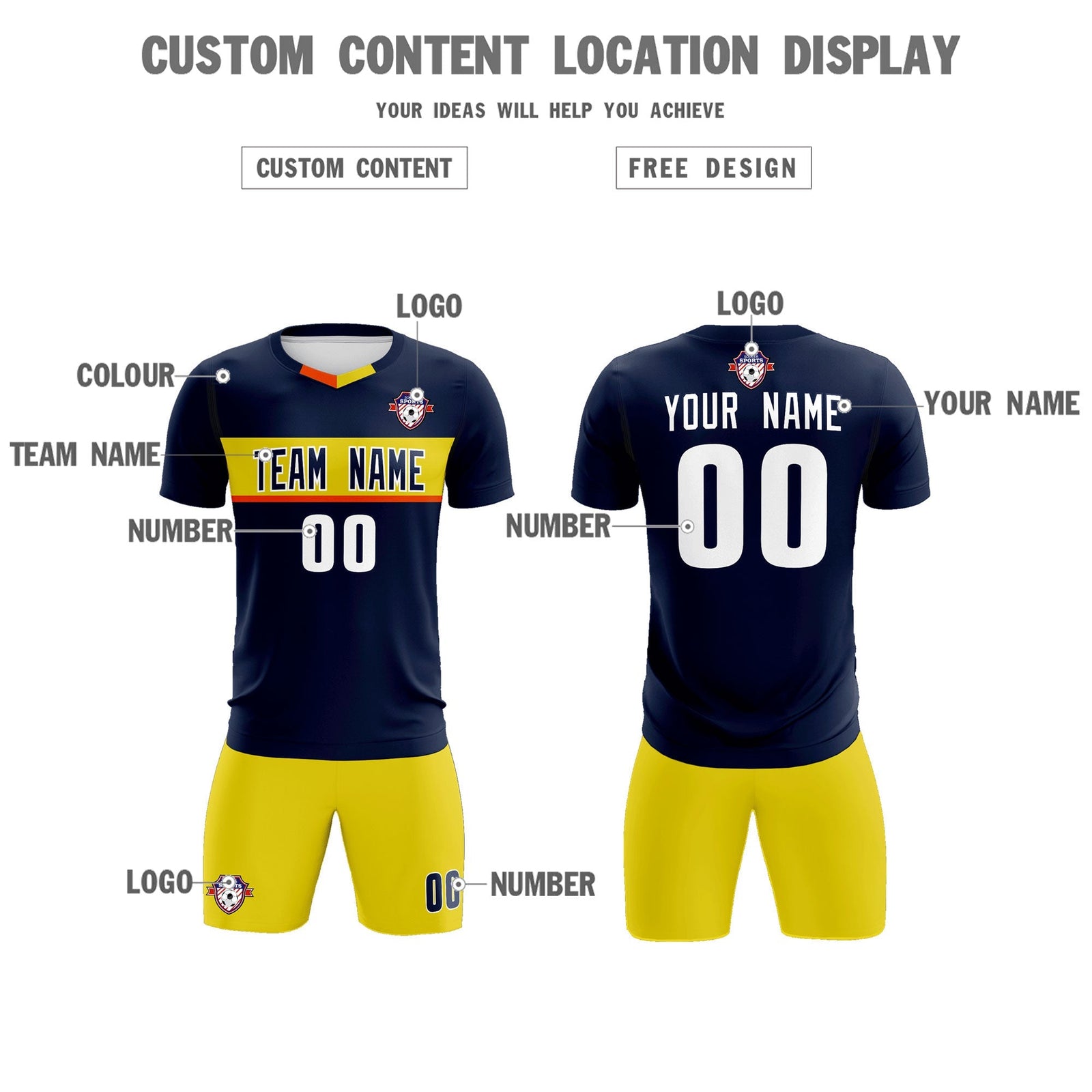Custom Navy Classic Sports Sets Soccer Shirt Jersey