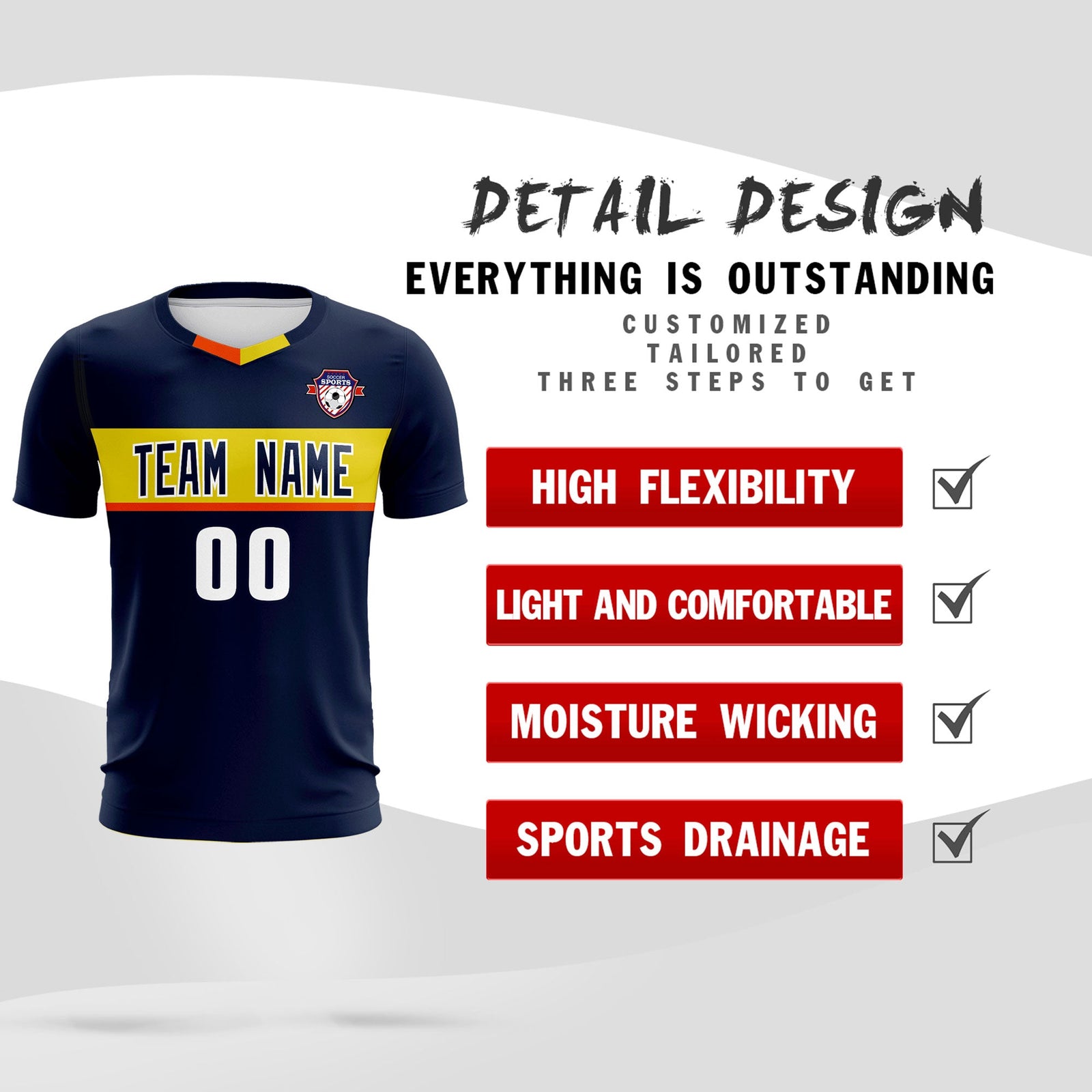 Custom Navy Classic Sports Sets Soccer Shirt Jersey