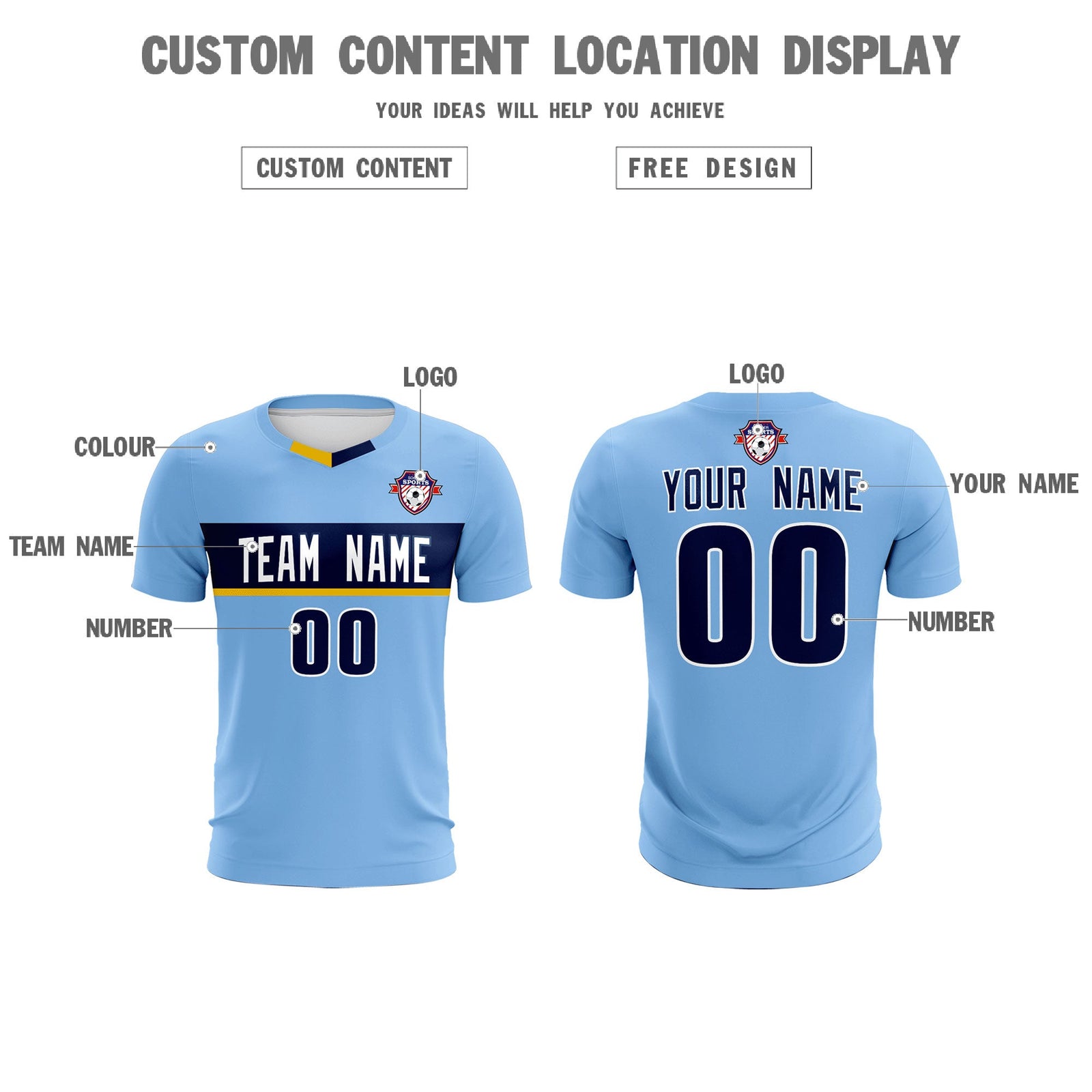 Custom Light Blue Classic Sports Sets Soccer Shirt Jersey