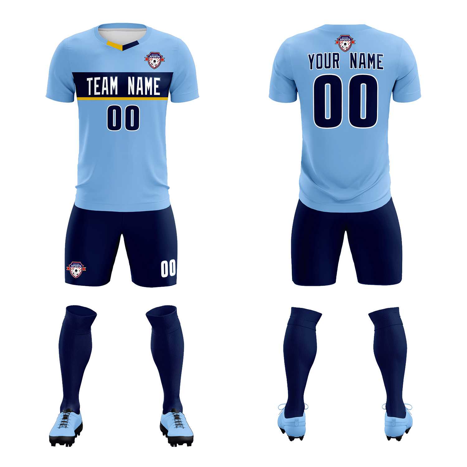 Custom Light Blue Classic Sports Sets Soccer Shirt Jersey