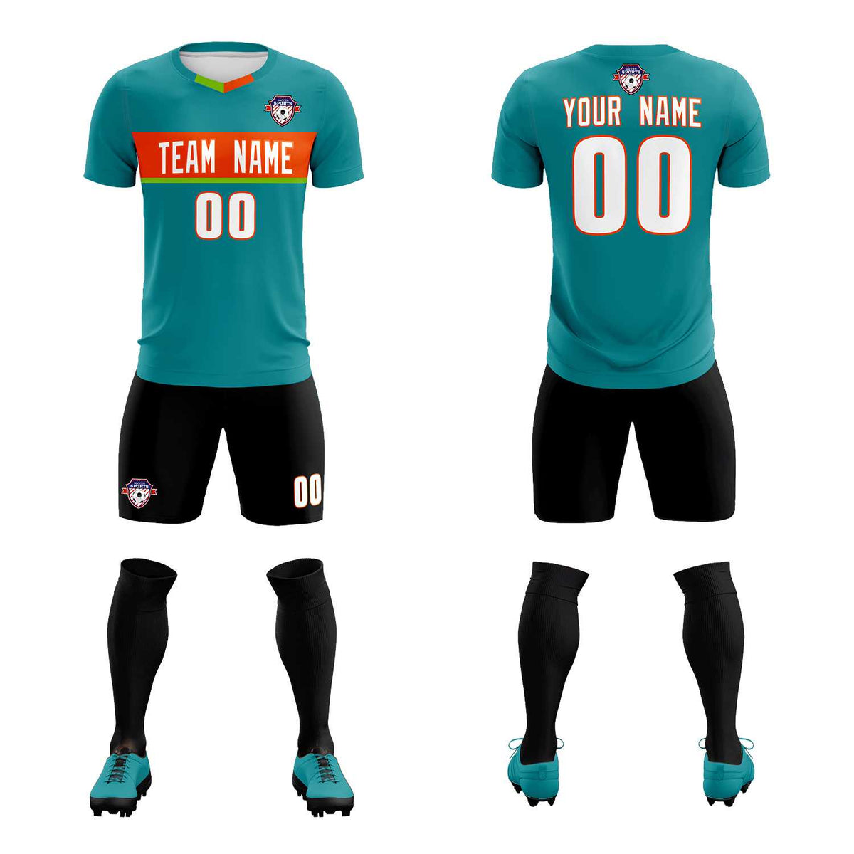 Custom Aqua Classic Sports Sets Soccer Shirt Jersey
