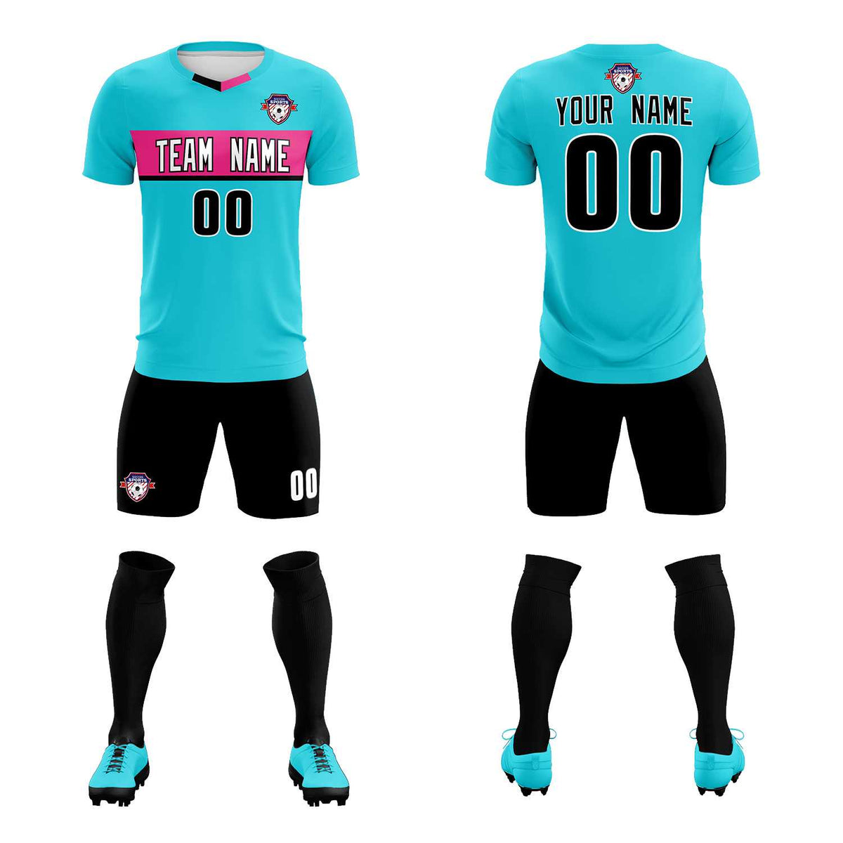 Custom Sky Blue Classic Sports Sets Soccer Shirt Jersey