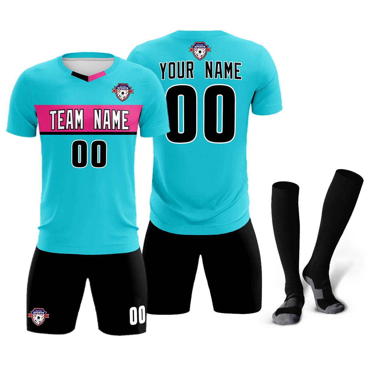Custom Sky Blue Classic Sports Sets Soccer Shirt Jersey