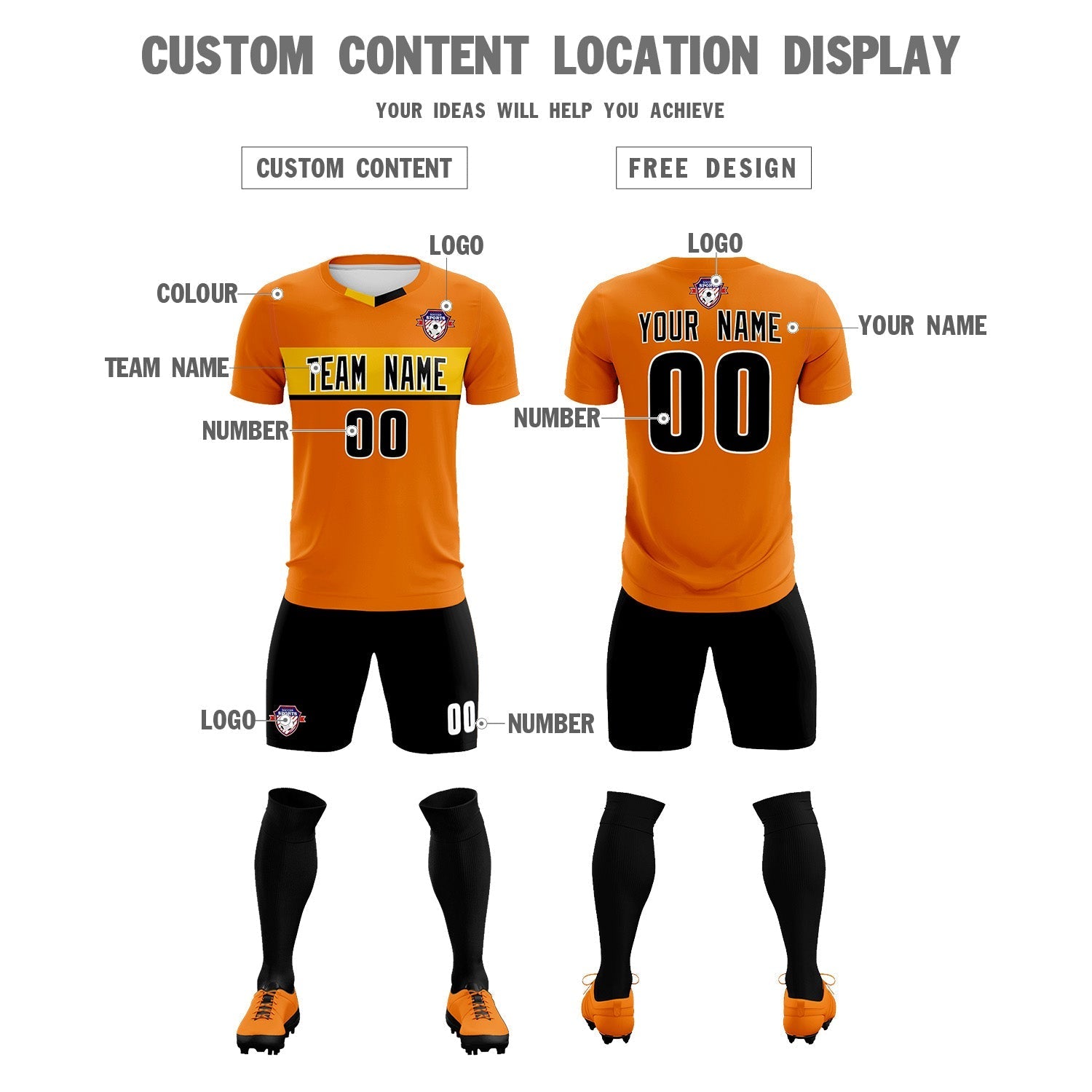 Custom Orange Classic Sports Sets Soccer Shirt Jersey