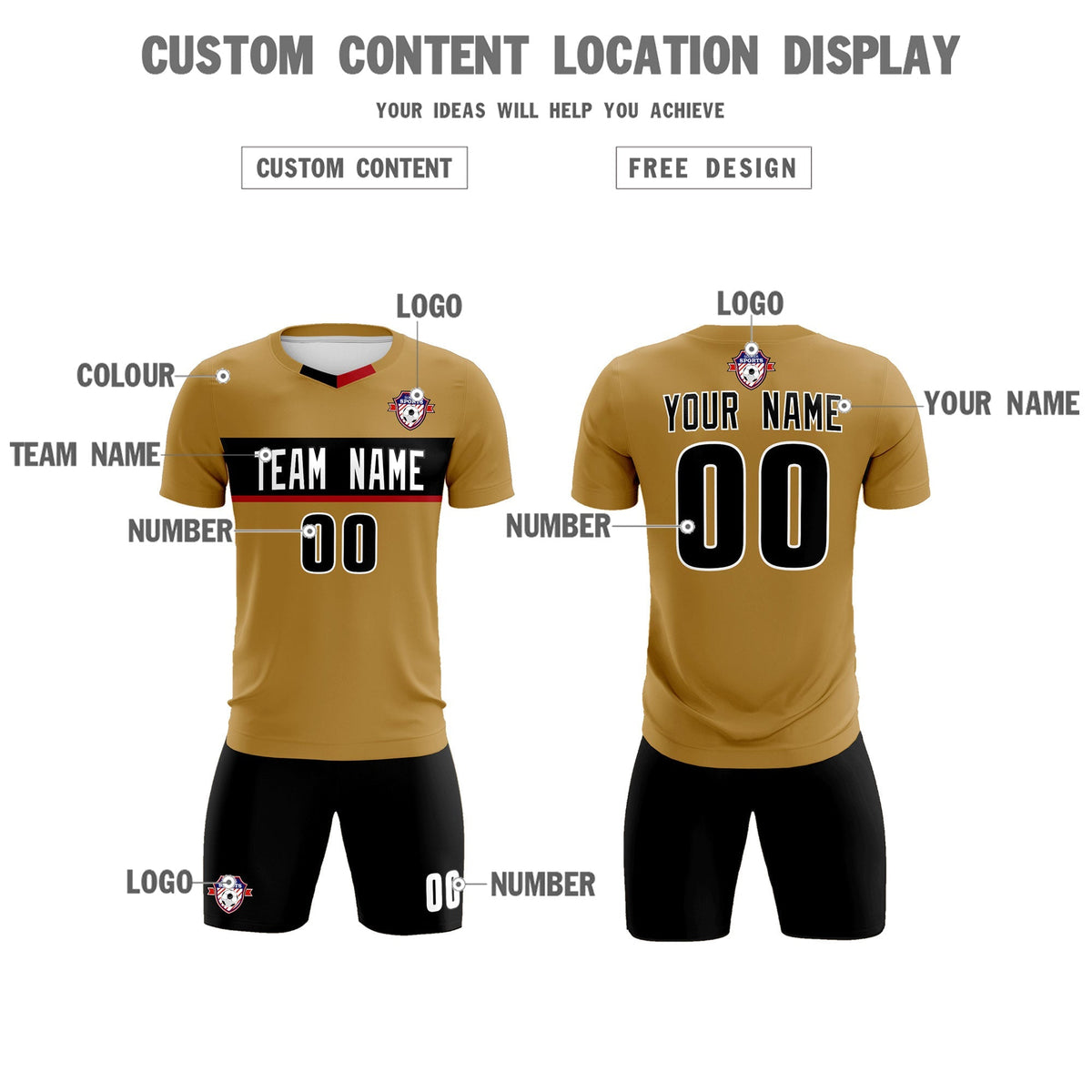 Custom Old Gold Classic Sports Sets Soccer Shirt Jersey