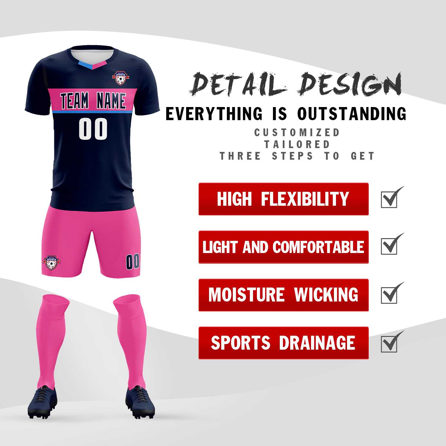 Custom Navy Classic Sports Sets Soccer Shirt Jersey