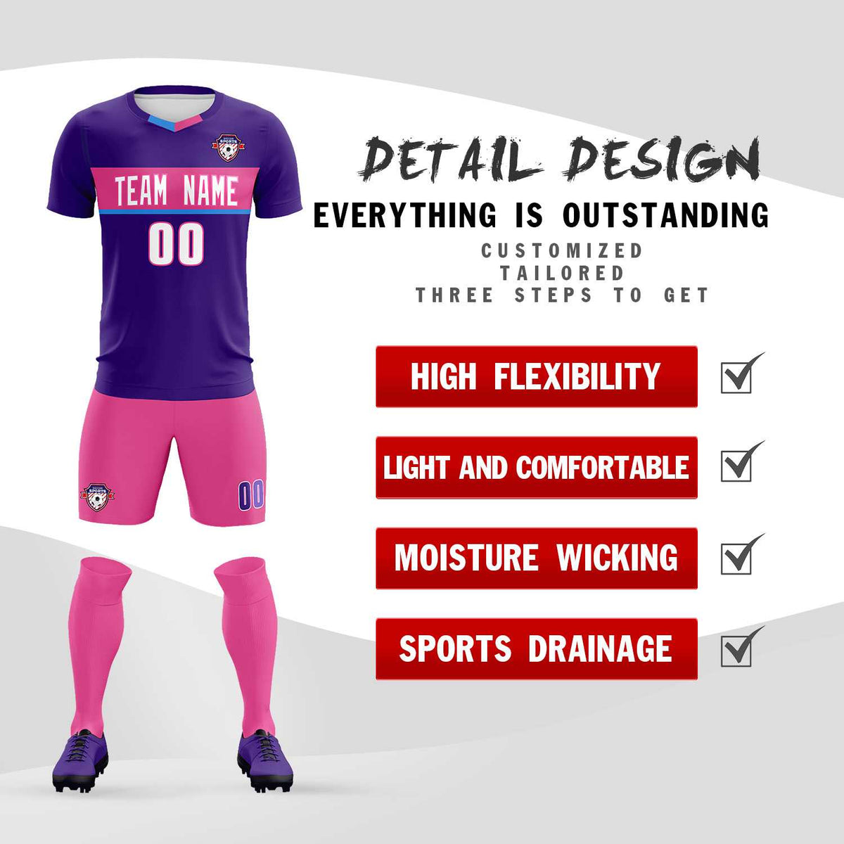 Custom Purple Classic Sports Sets Soccer Shirt Jersey