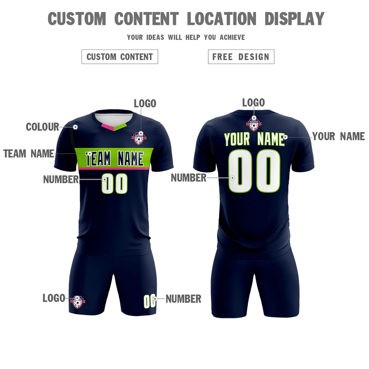 Custom Navy Classic Sports Sets Soccer Shirt Jersey