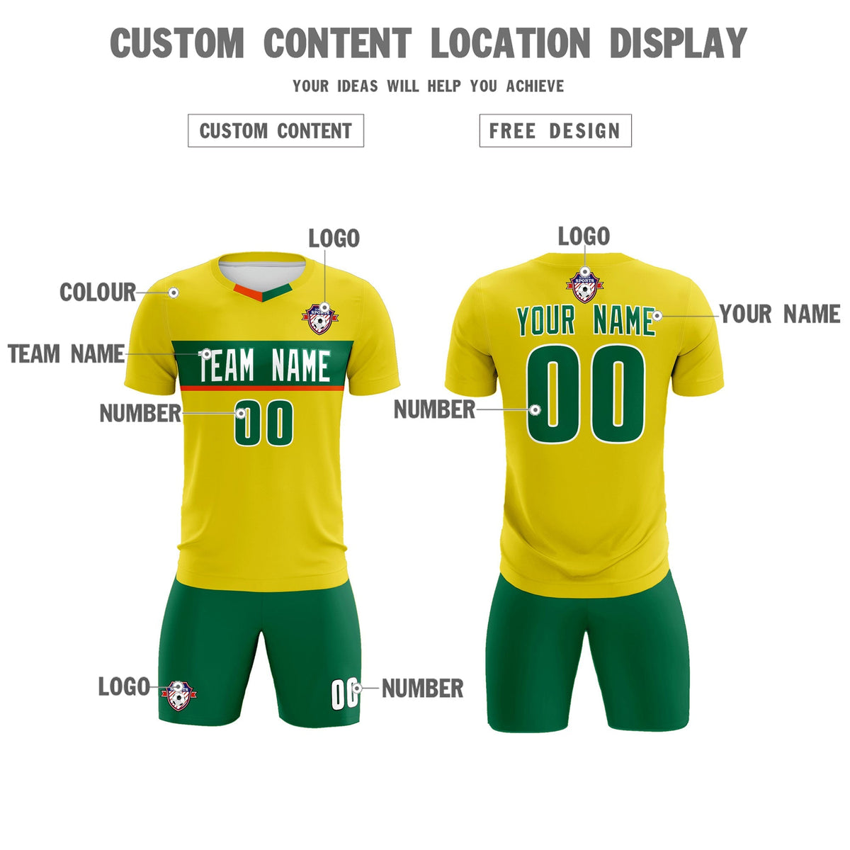 Custom Gold Classic Sports Sets Soccer Shirt Jersey