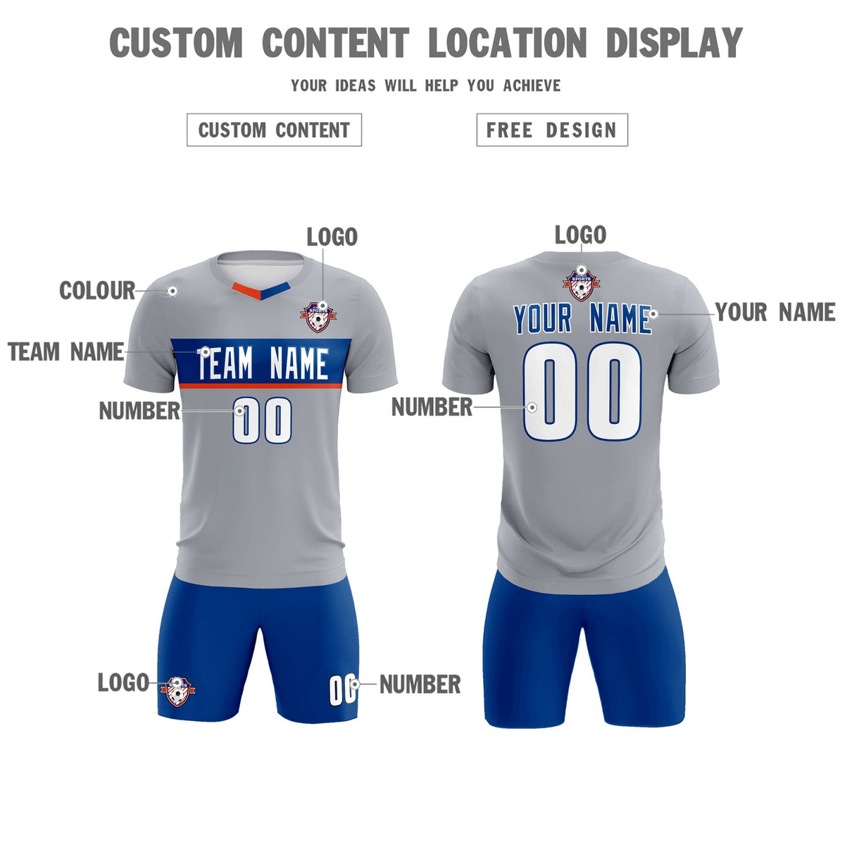 Custom Gray Classic Sports Sets Soccer Shirt Jersey