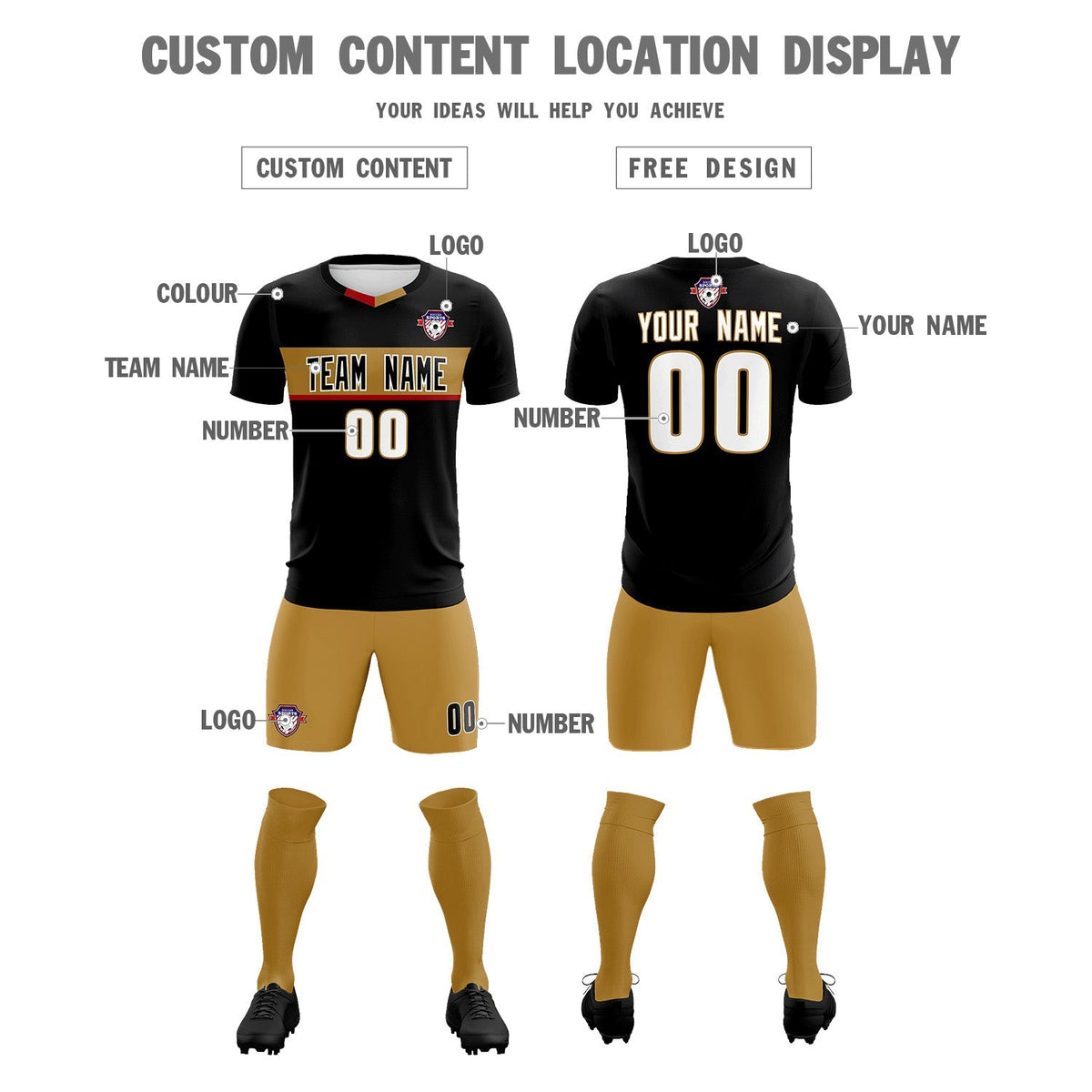 Custom Black Classic Sports Sets Soccer Shirt Jersey